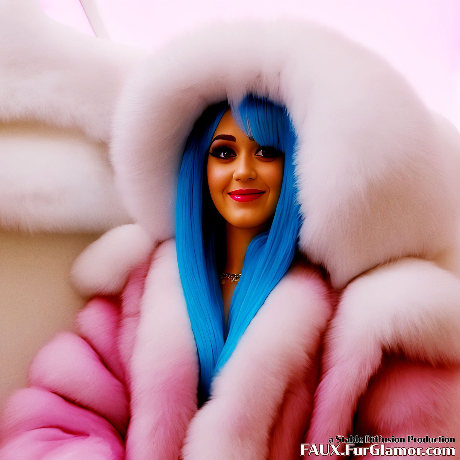 Stable Diffusion Render of Katy Perry in a very large Fur Coat