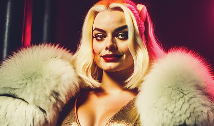 Stable Diffusion Render of Margo Robbie as the Character Harley Quinn wearing a Fur Coat