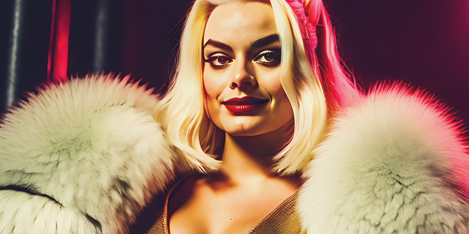 Stable Diffusion Render of Margo Robbie as the Character Harley Quinn wearing a Fur Coat