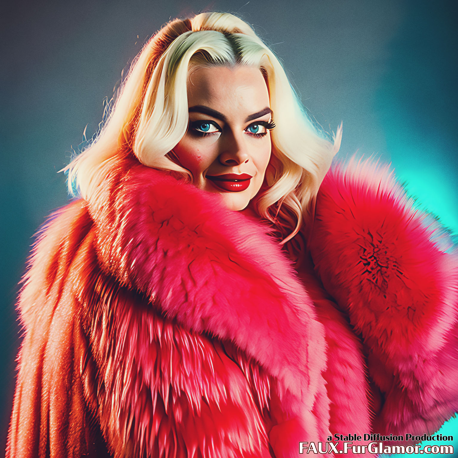 Stable Diffusion Render of Margo Robbie as the Character Harley Quinn wearing a Fur Coat