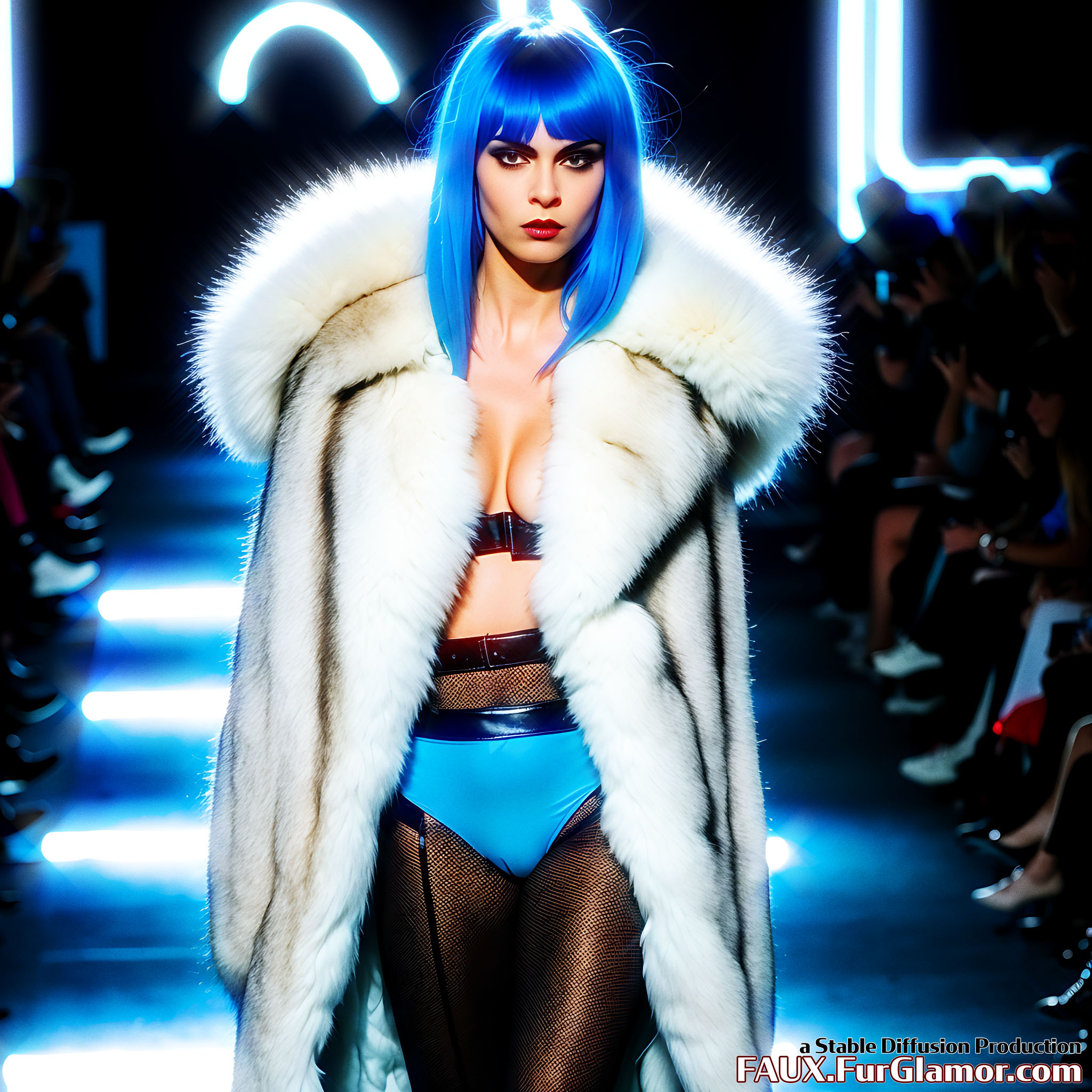 Stable Diffusion Render of Cara Delevingne in a Fur Coat