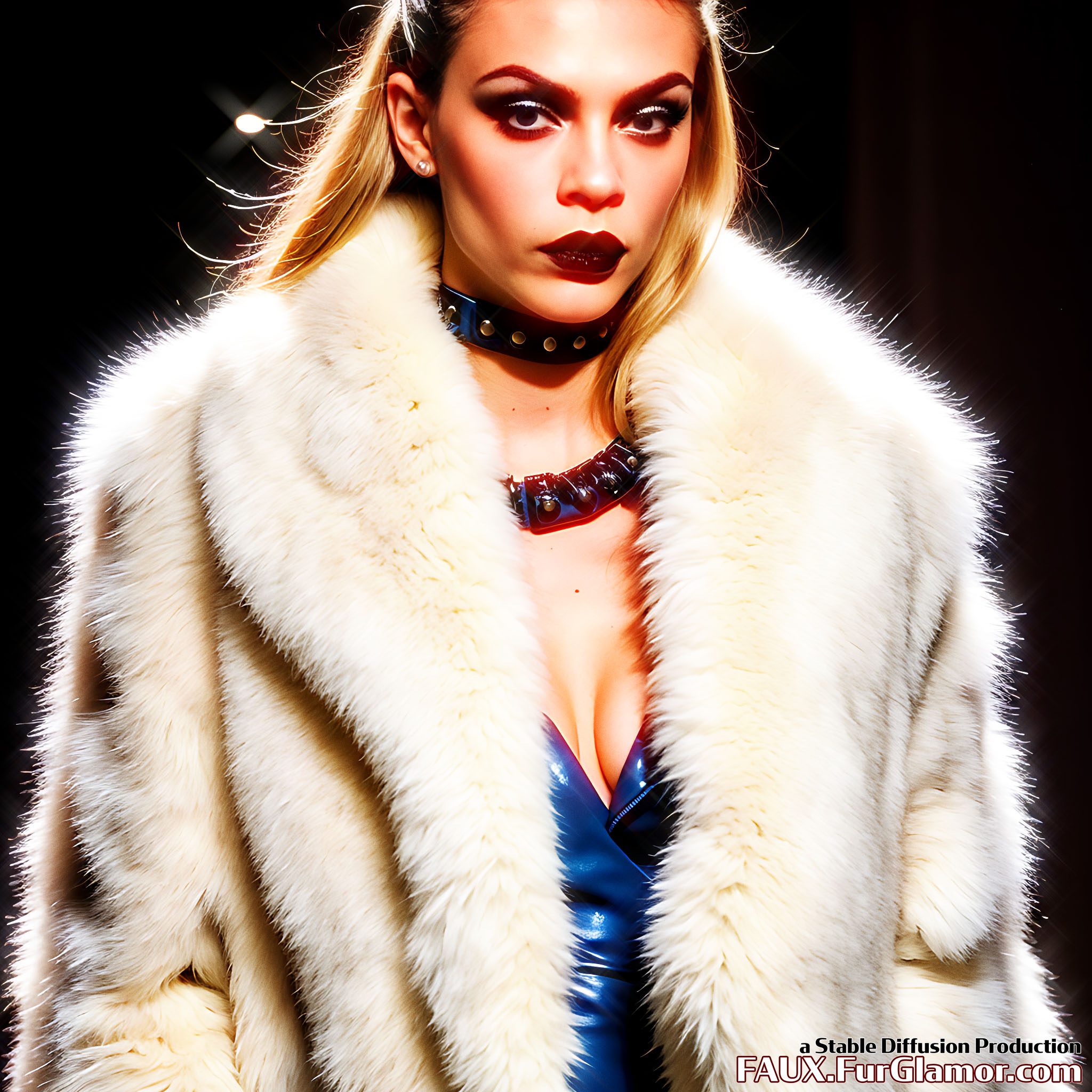 Stable Diffusion Render of Cara Delevingne in a Fur Coat
