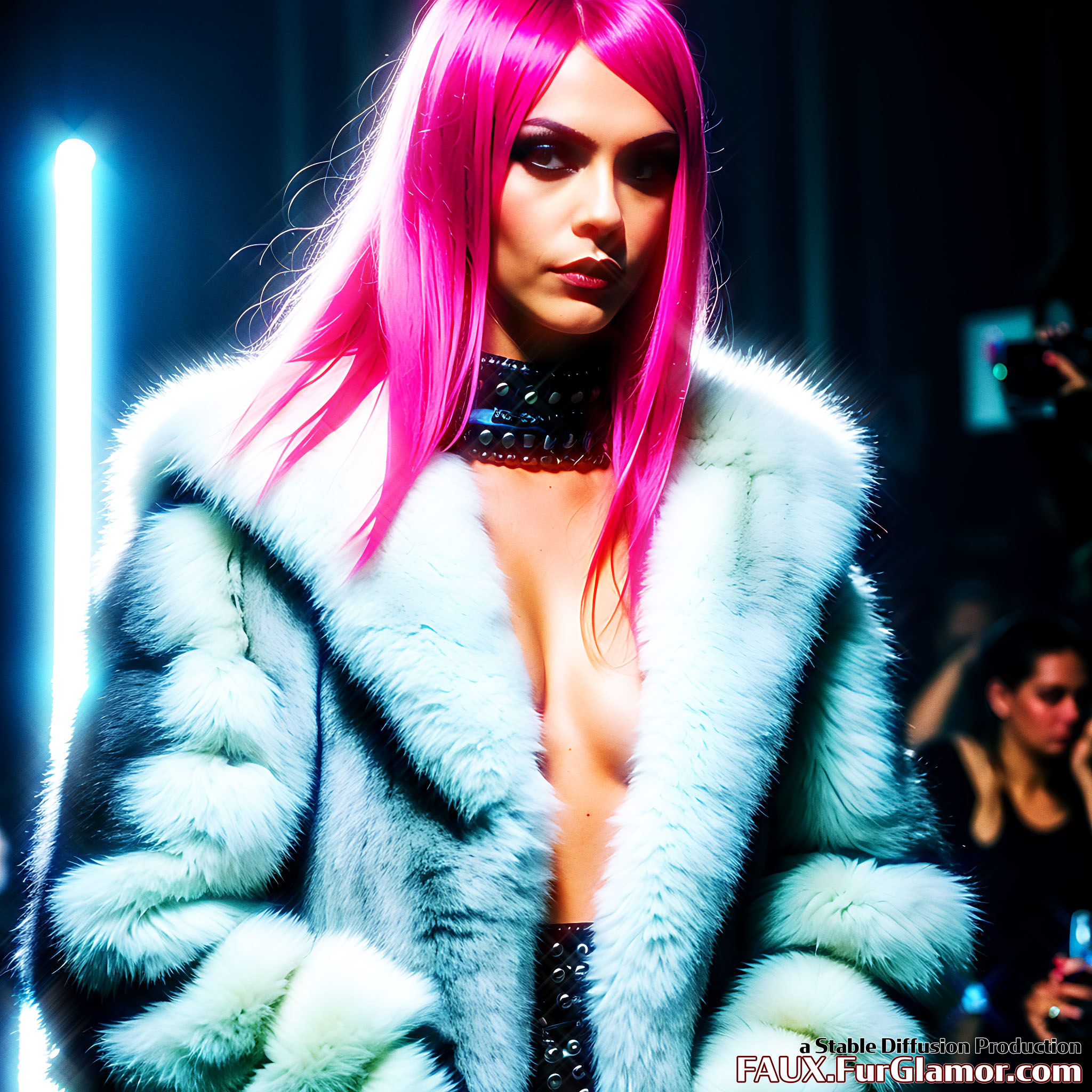 Stable Diffusion Render of Cara Delevingne in a Fur Coat