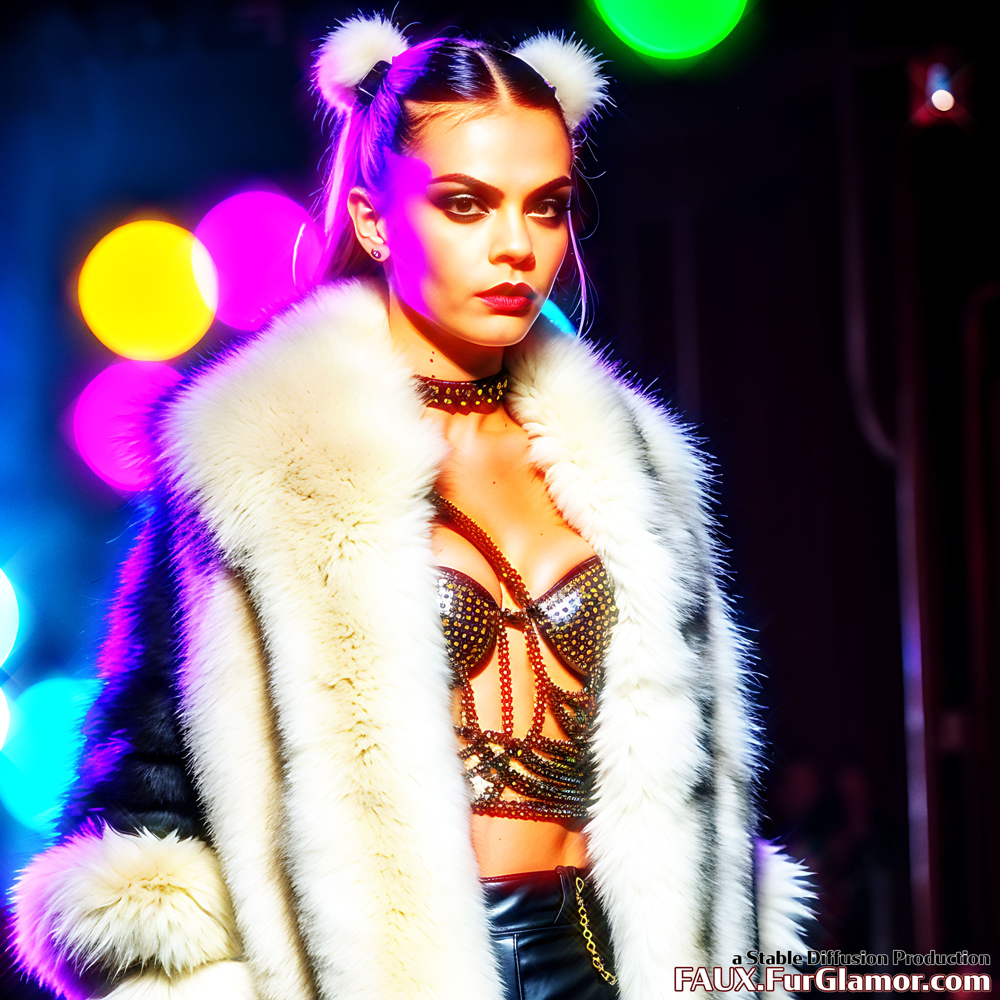 Stable Diffusion Render of Cara Delevingne in a Fur Coat