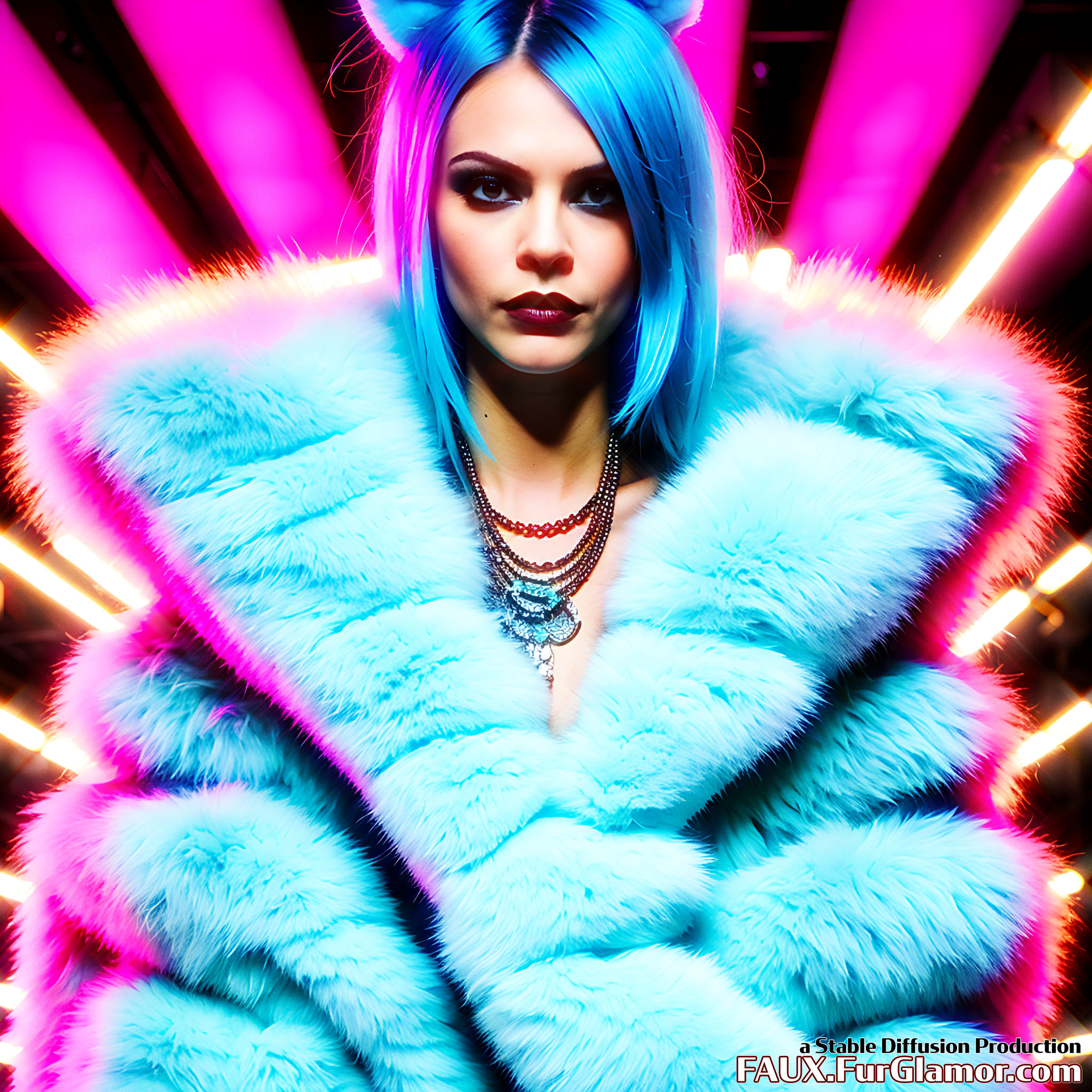 Stable Diffusion Render of Cara Delevingne in a Fur Coat