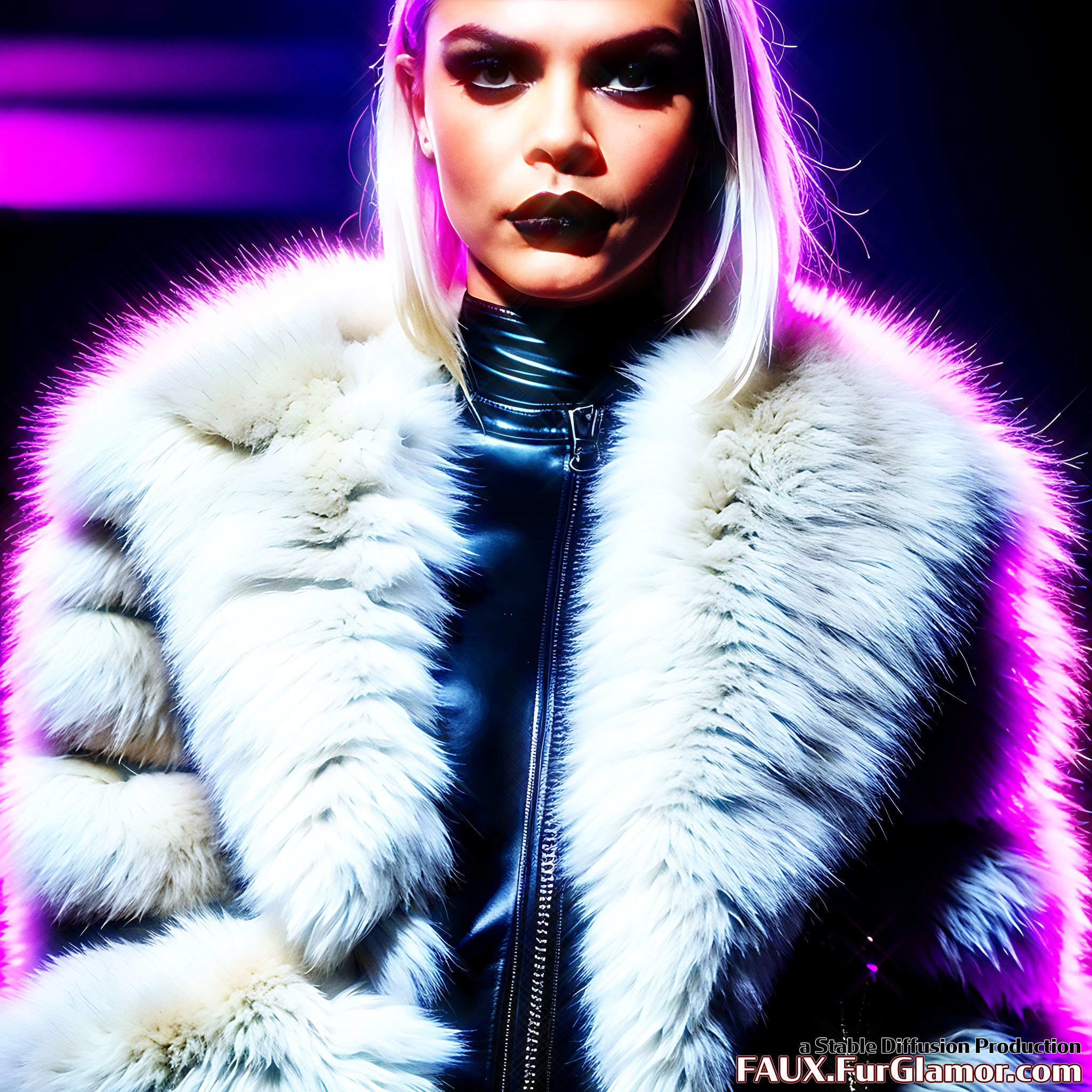 Stable Diffusion Render of Cara Delevingne in a Fur Coat