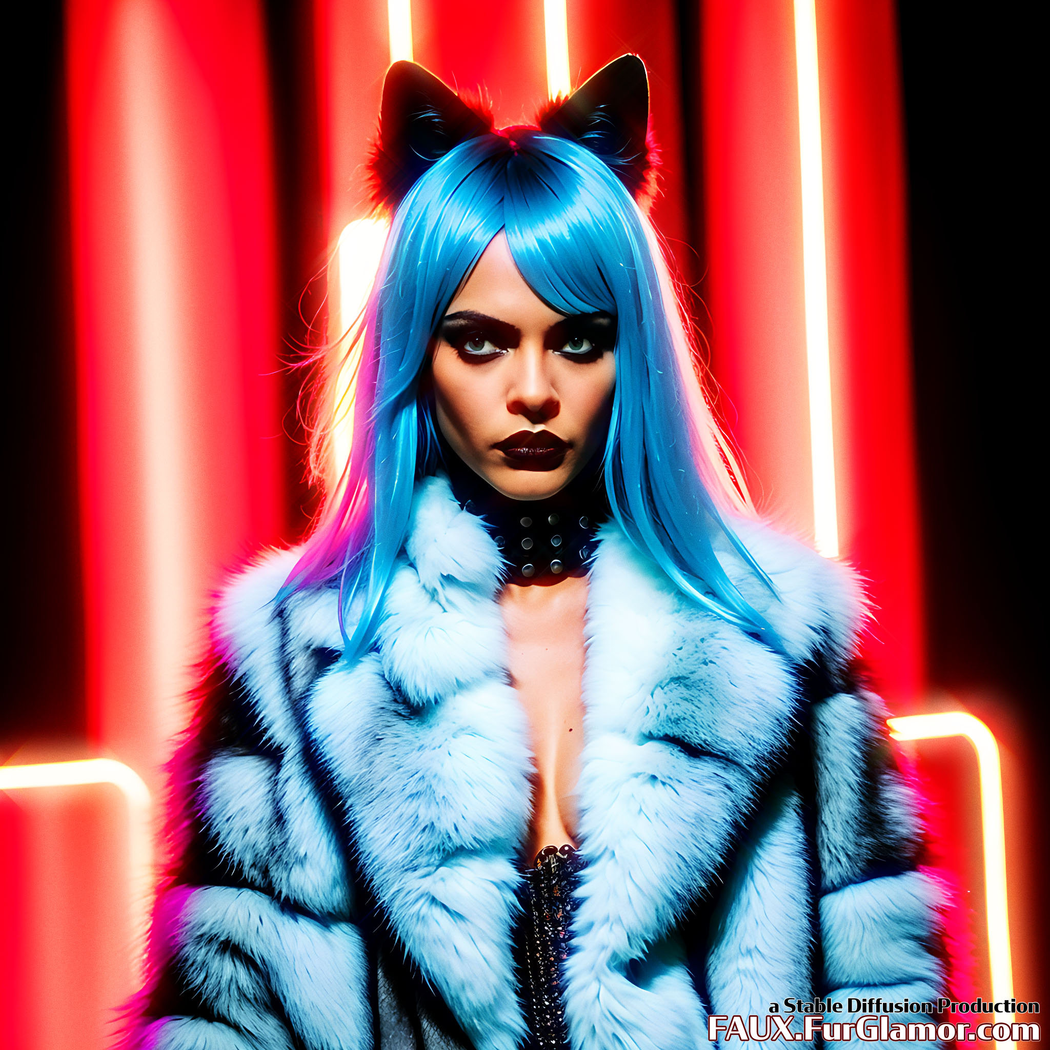 Stable Diffusion Render of Cara Delevingne in a Fur Coat