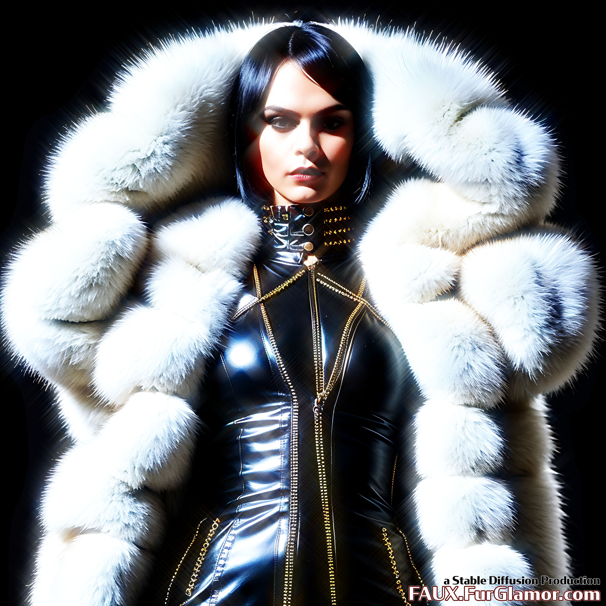 Stable Diffusion Render of Cara Delevingne in a Fur Coat