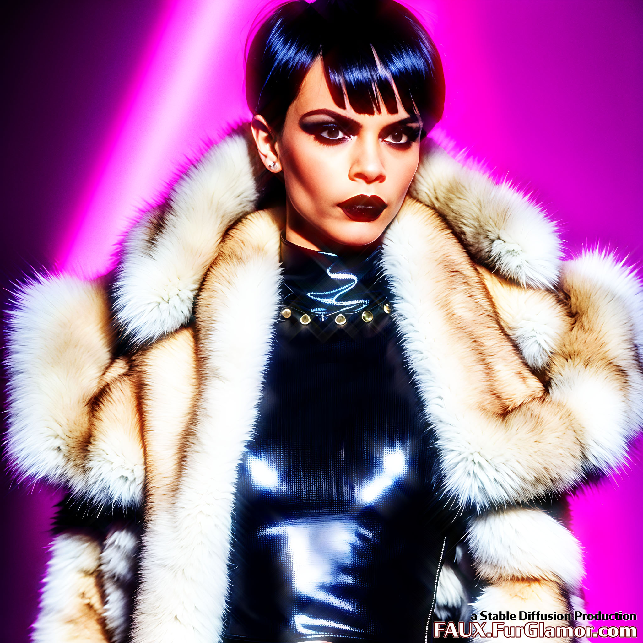 Stable Diffusion Render of Cara Delevingne in a Fur Coat