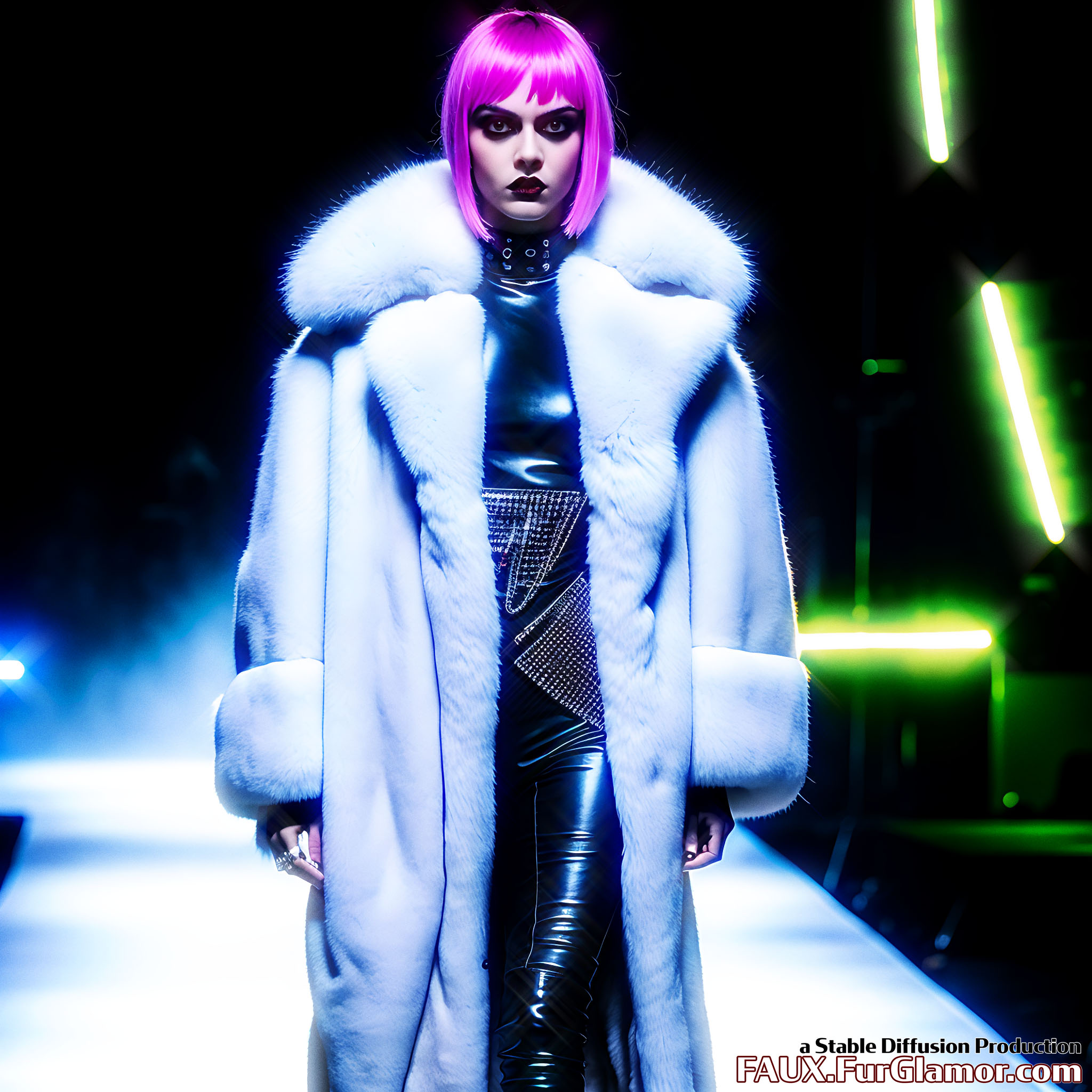 Stable Diffusion Render of Cara Delevingne in a Fur Coat