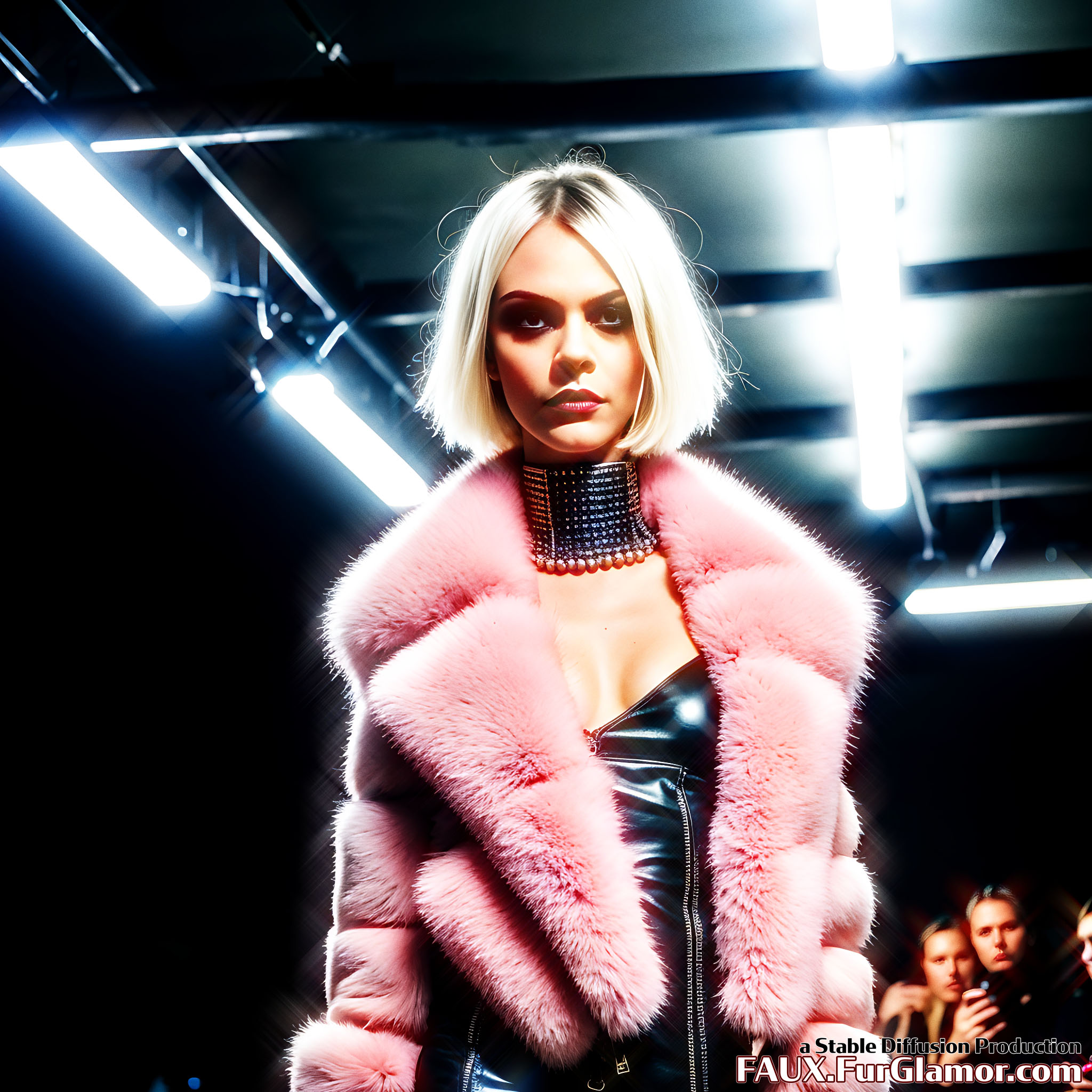Stable Diffusion Render of Cara Delevingne in a Fur Coat