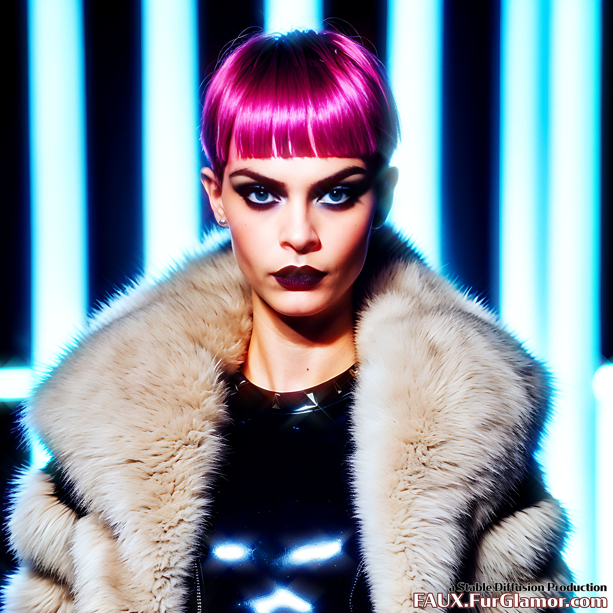 Stable Diffusion Render of Cara Delevingne in a Fur Coat