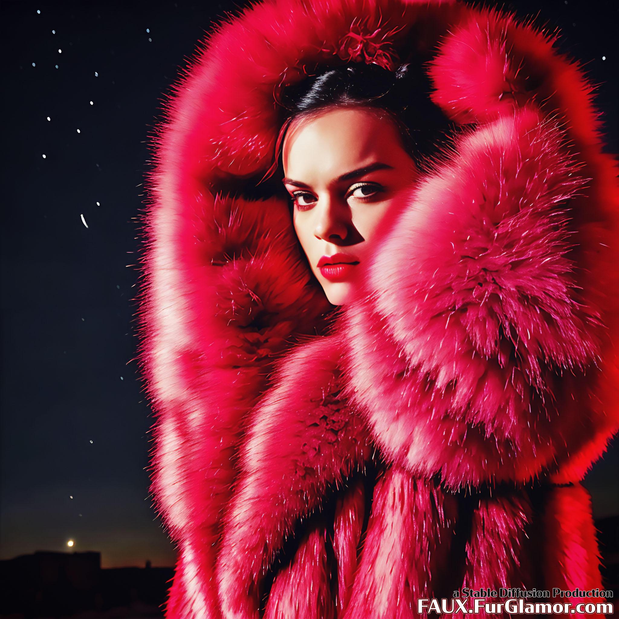 Stable Diffusion Render of Daisy Ridley in a fur coat