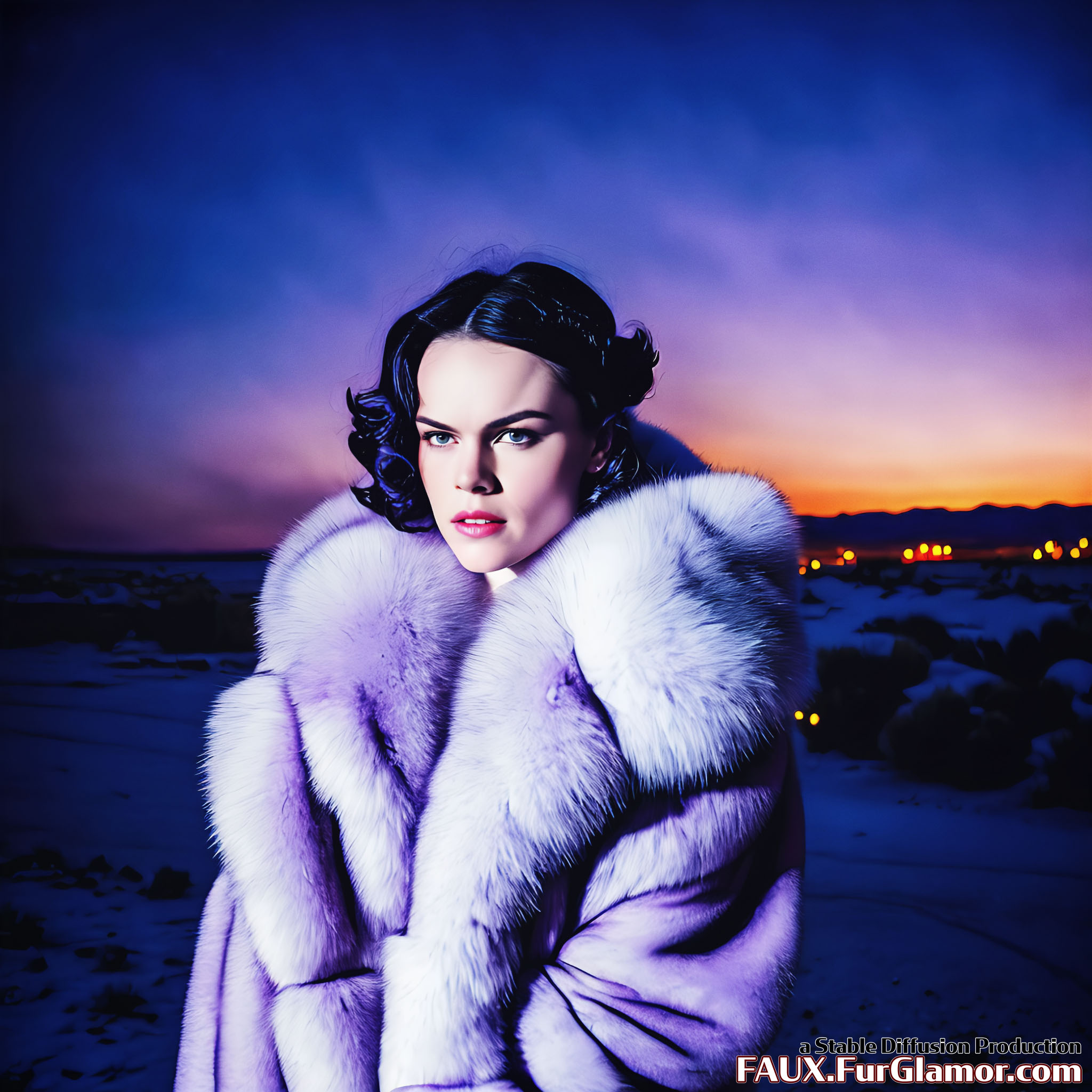 Stable Diffusion Render of Daisy Ridley in a fur coat