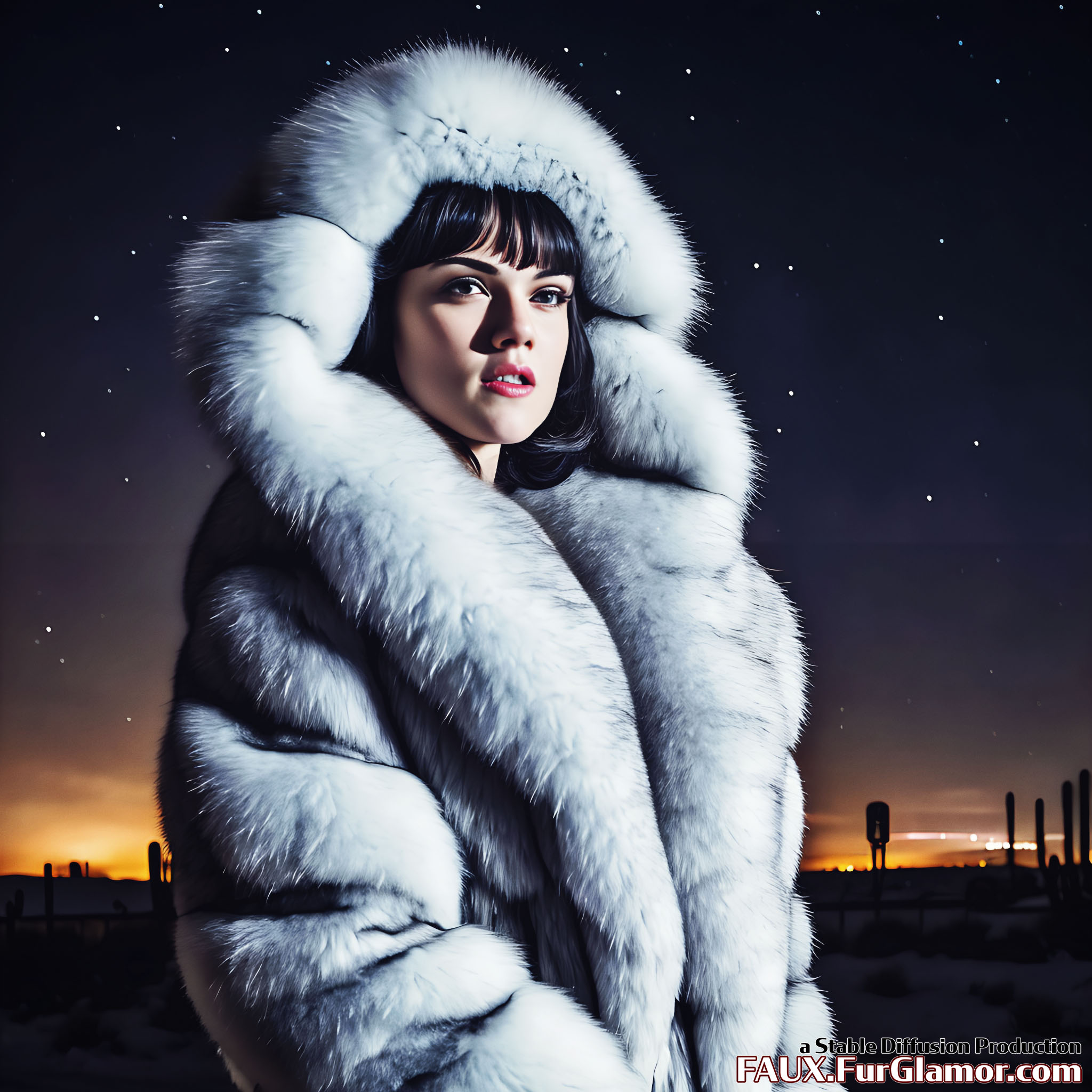 Stable Diffusion Render of Daisy Ridley in a fur coat