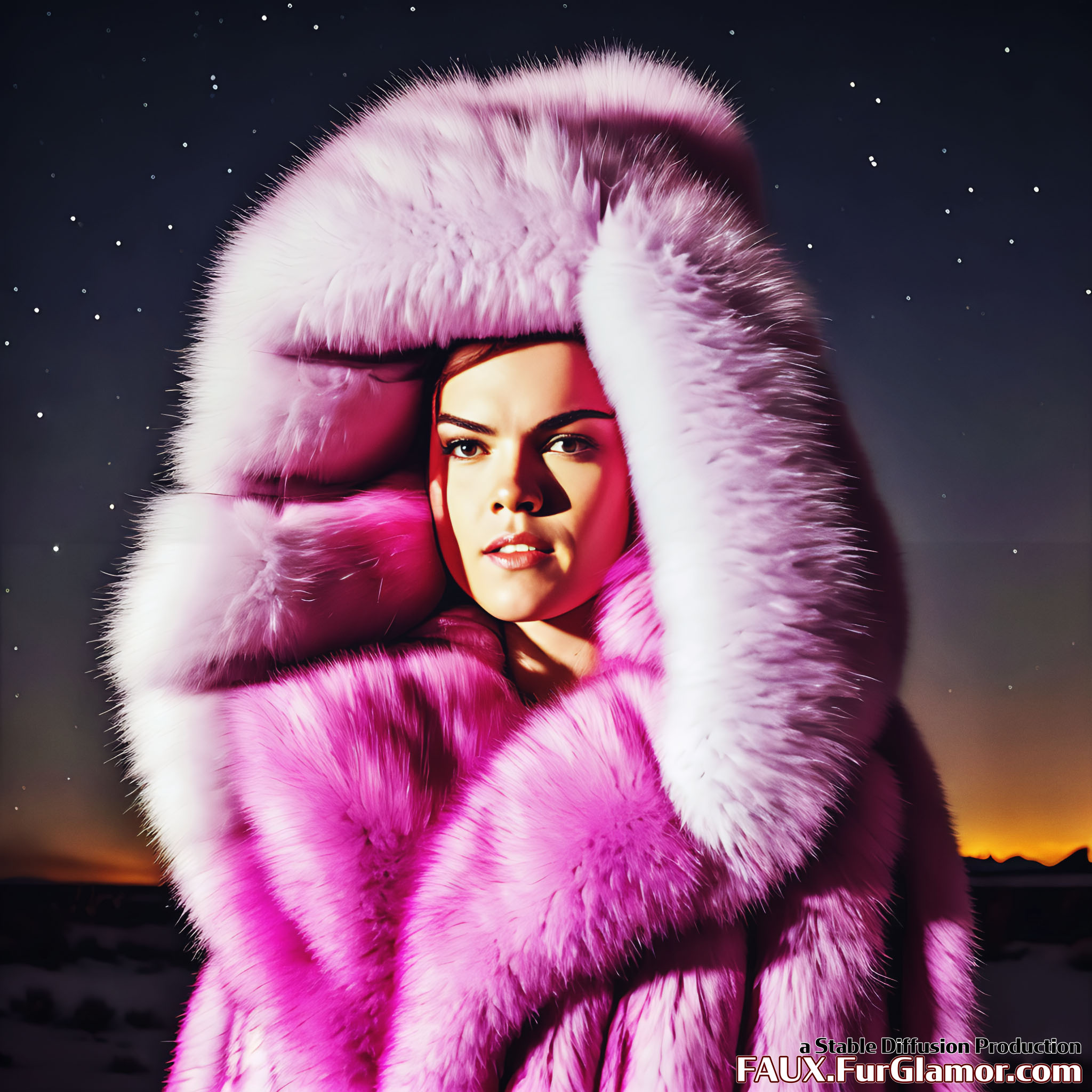 Stable Diffusion Render of Daisy Ridley in a fur coat