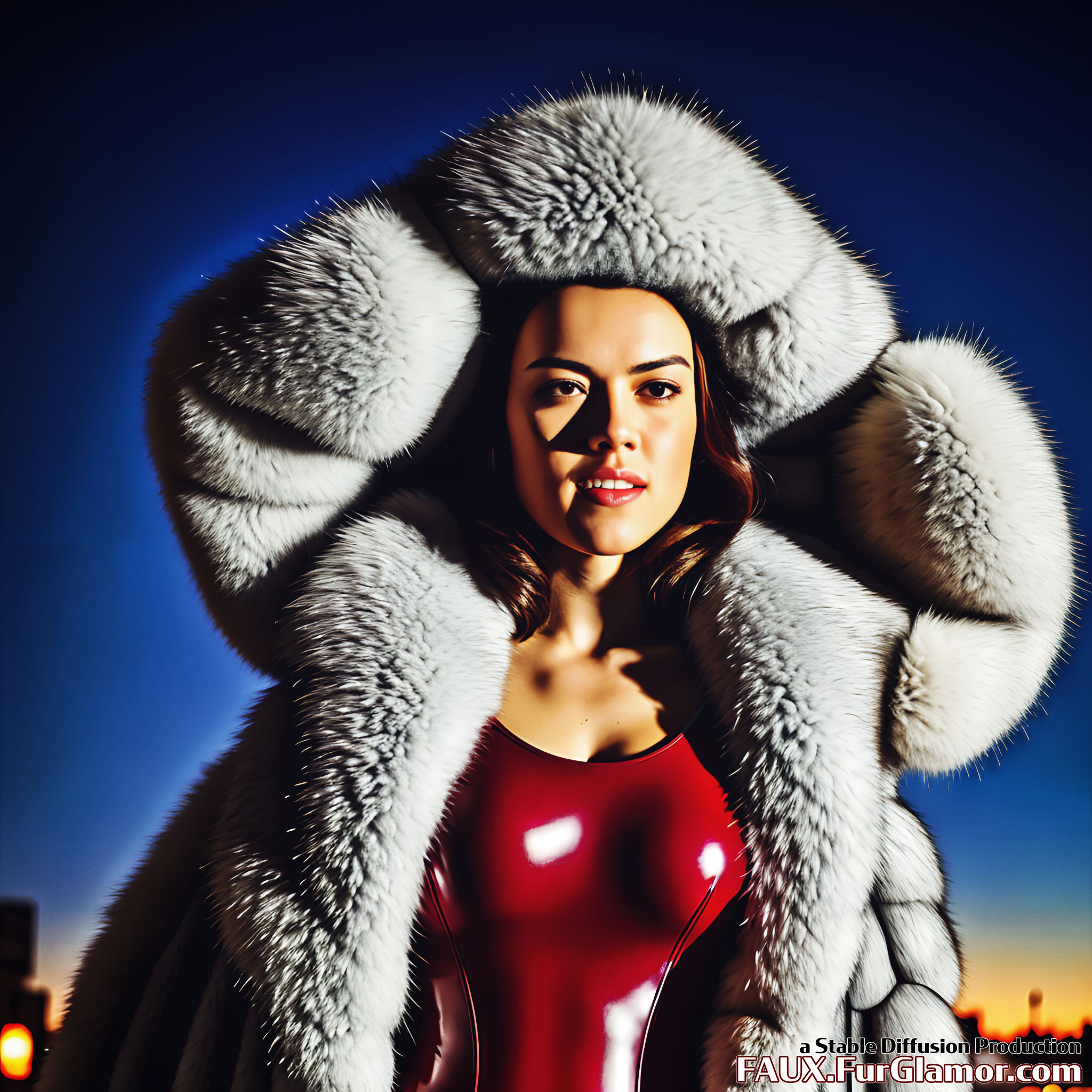 Stable Diffusion Render of Daisy Ridley in a fur coat