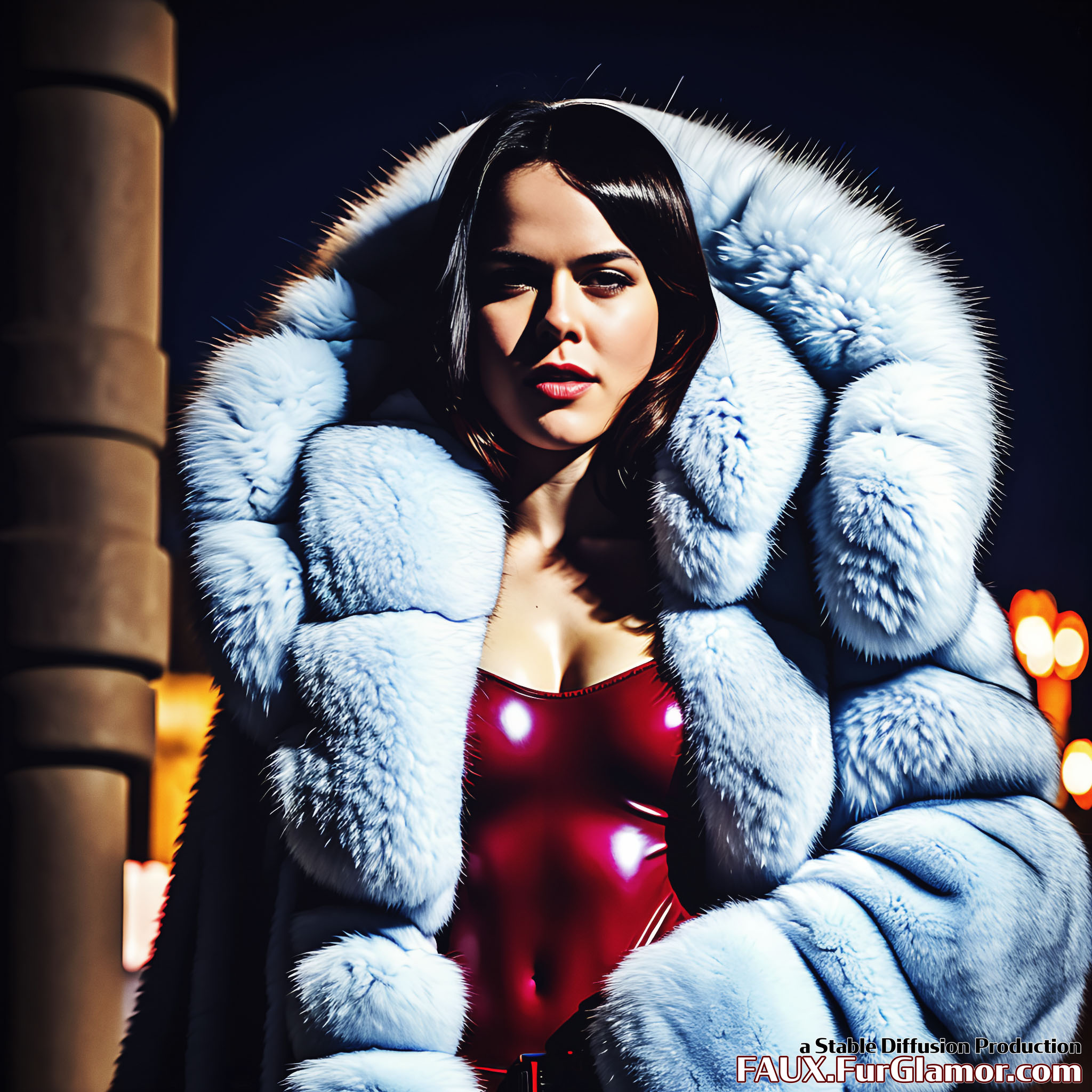 Stable Diffusion Render of Daisy Ridley in a fur coat