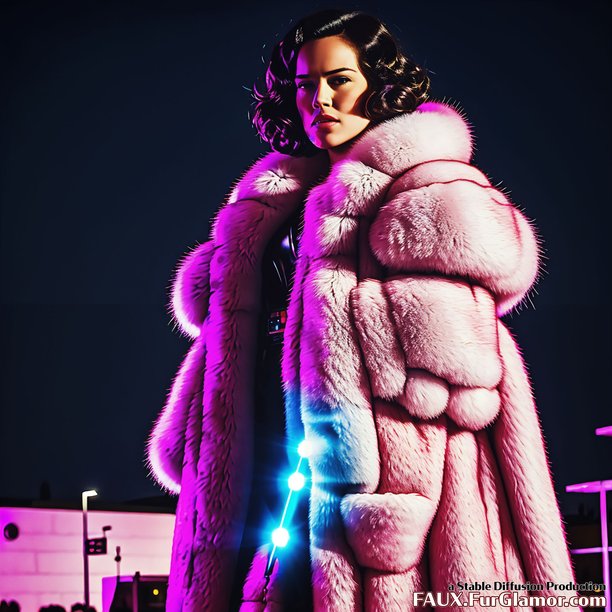 Stable Diffusion Render of Daisy Ridley in a fur coat