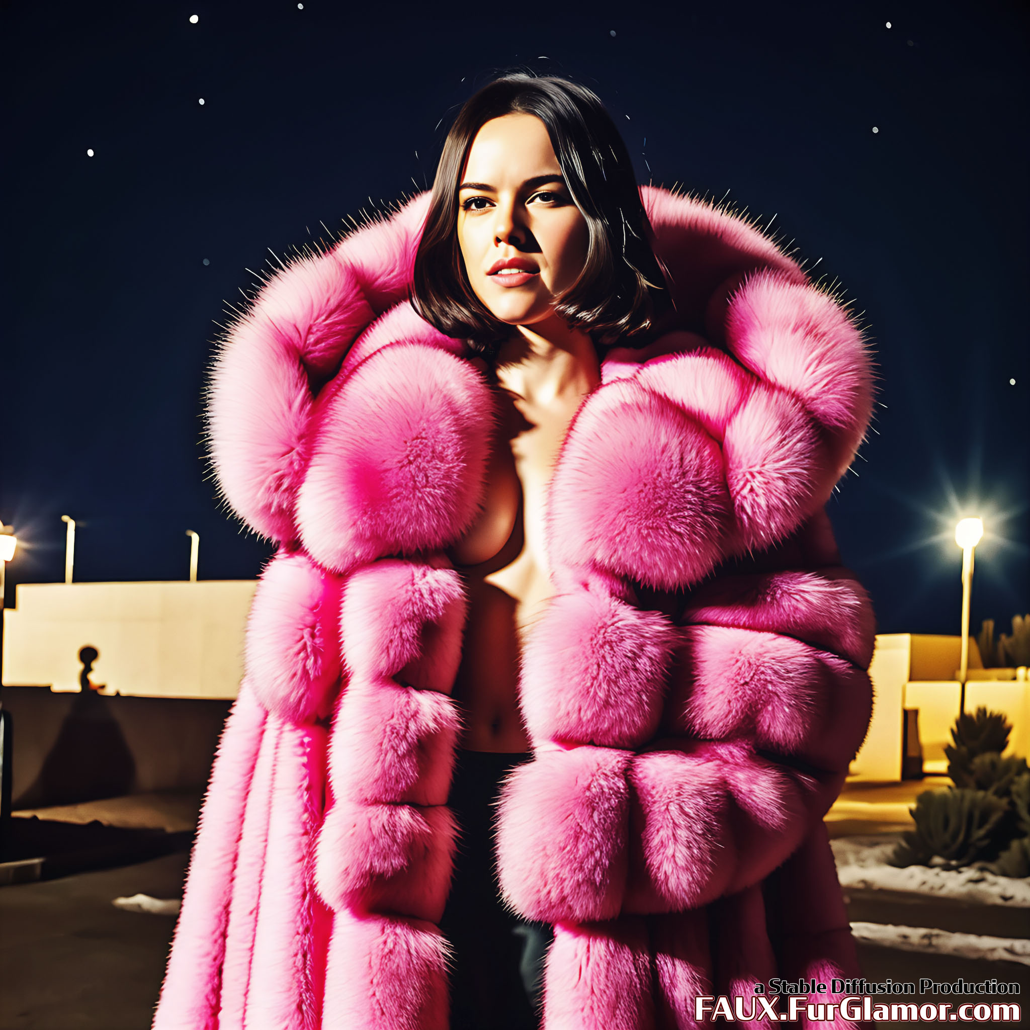 Stable Diffusion Render of Daisy Ridley in a fur coat