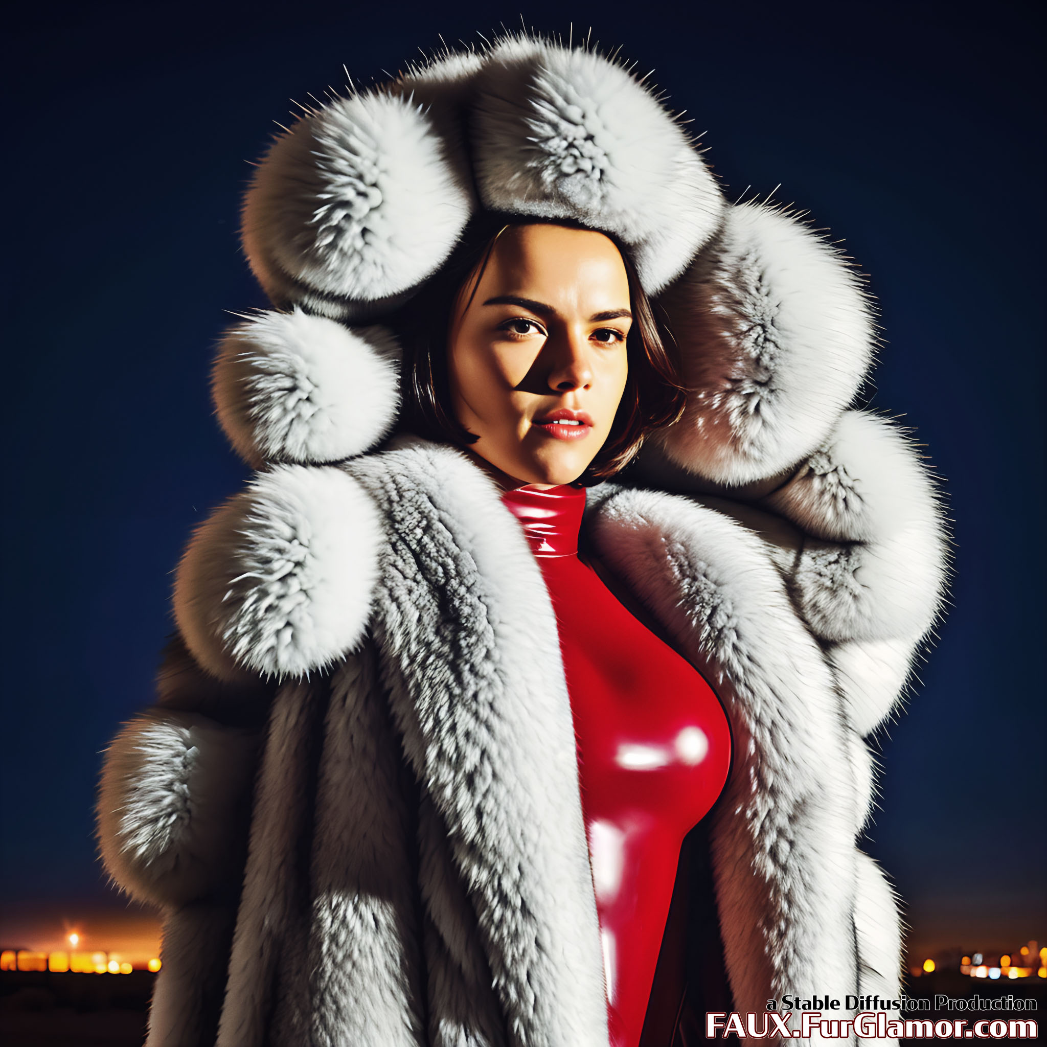 Stable Diffusion Render of Daisy Ridley in a fur coat