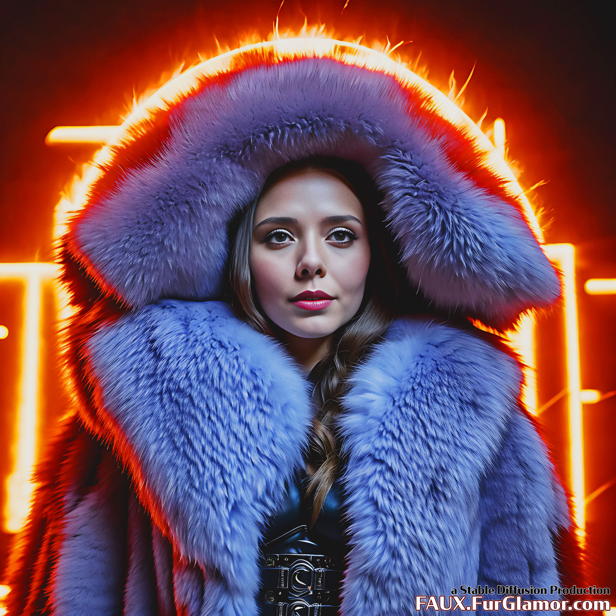 Stable Diffusion Render of Elizabeth Olsen as the Scarlet Witch Wearing Big Fur Coat