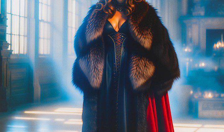 Stable Diffusion Render of Elizabeth Olsen as the Scarlet Witch Wearing Big Fur Coat