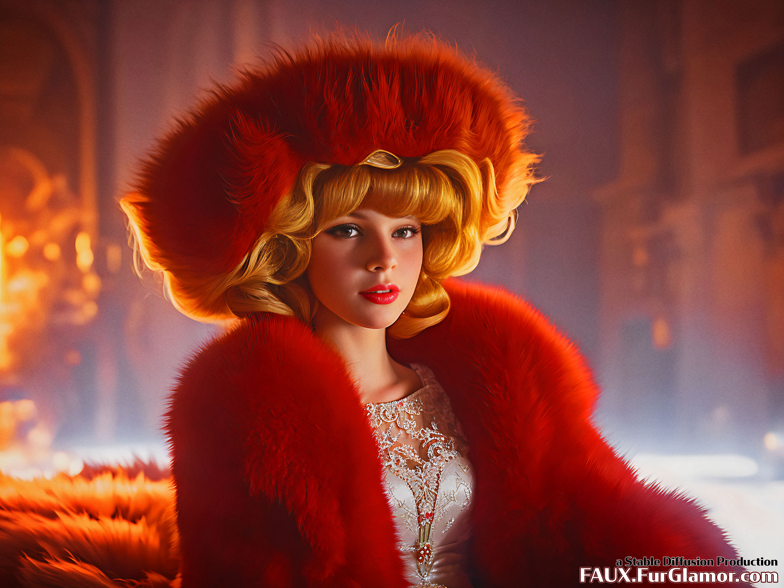 Stable Diffusion Render of Lana Del Rey in a Fur Coat