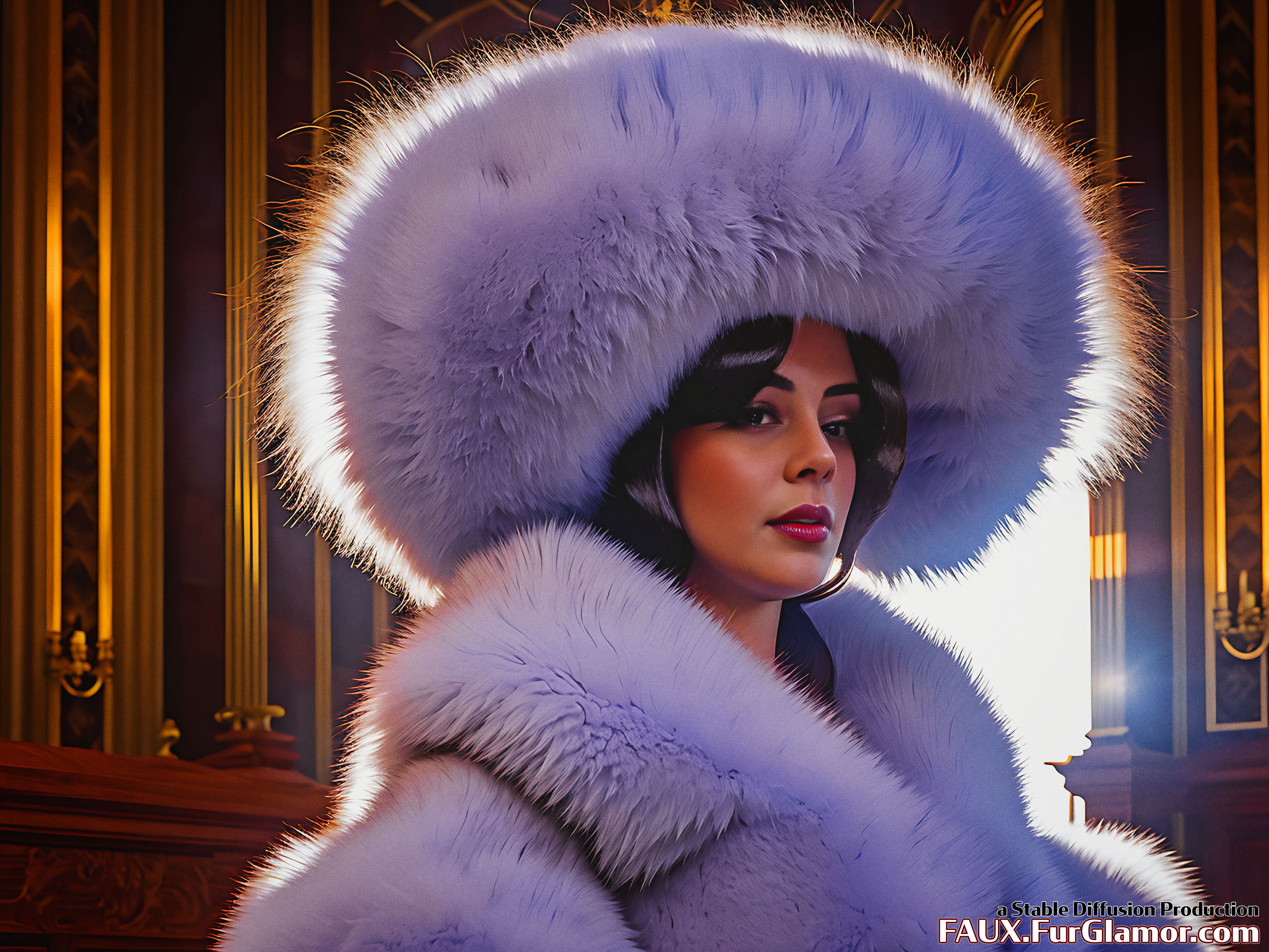 Stable Diffusion Render of Lana Del Rey in a Fur Coat