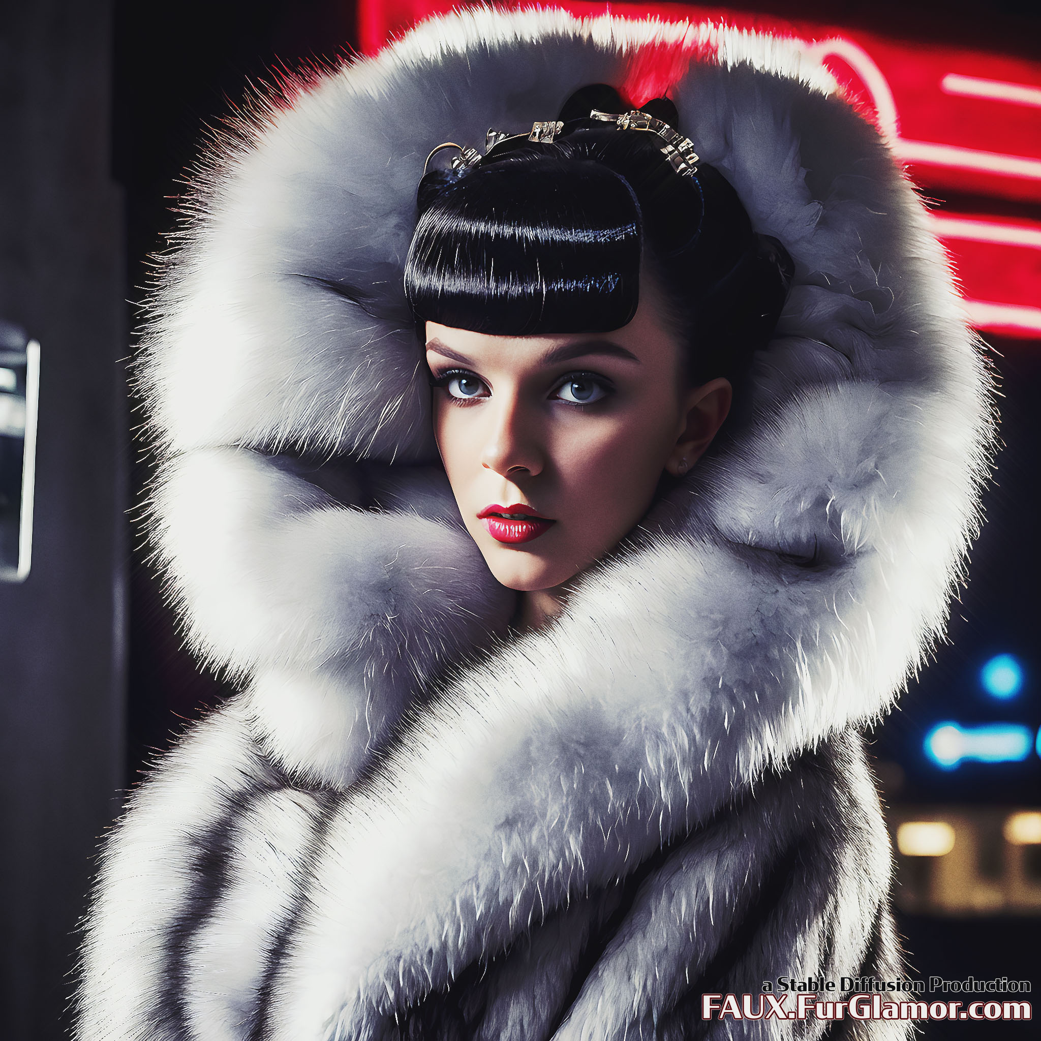 Stable Diffusion Render of Millie Bobby Brown wearing Fur