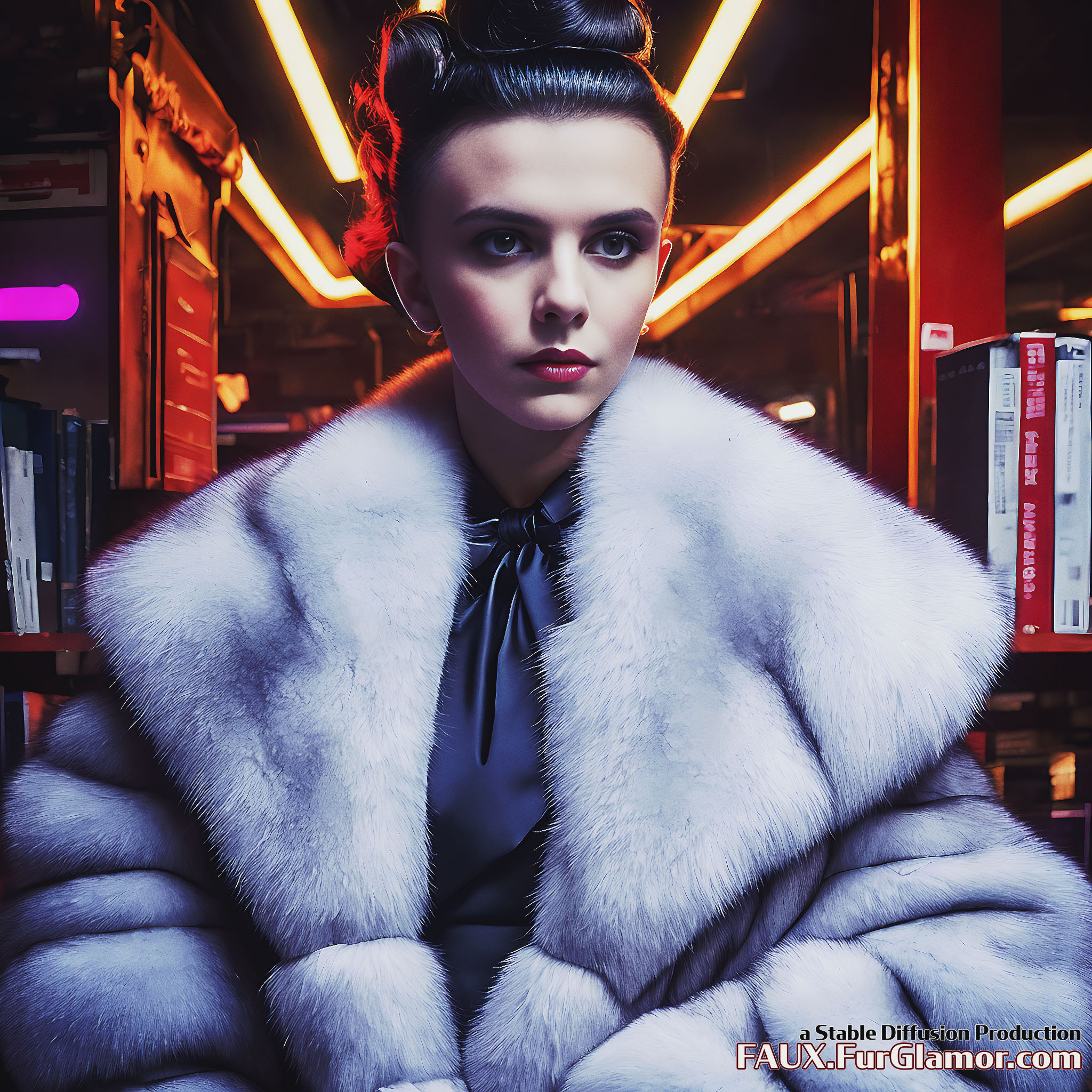 Stable Diffusion Render of Millie Bobby Brown wearing Fur