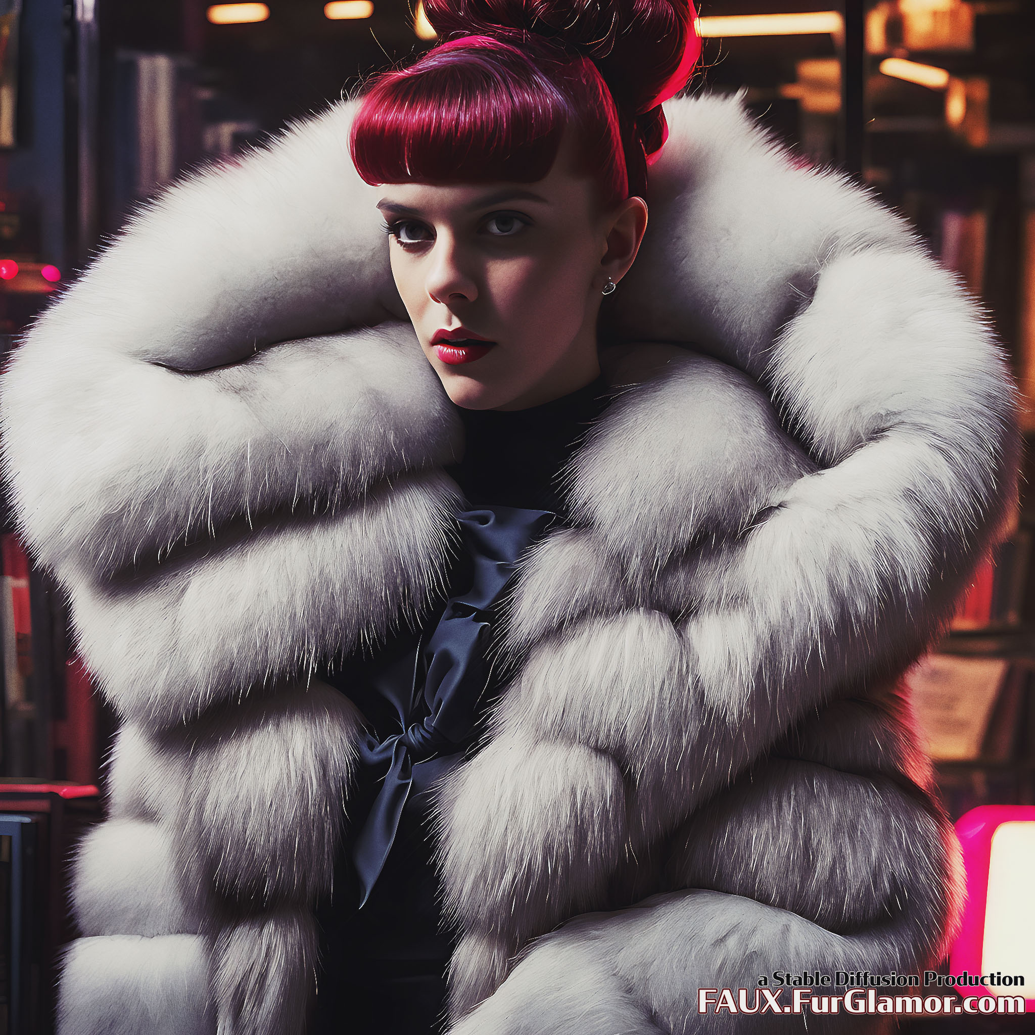 Stable Diffusion Render of Millie Bobby Brown wearing Fur