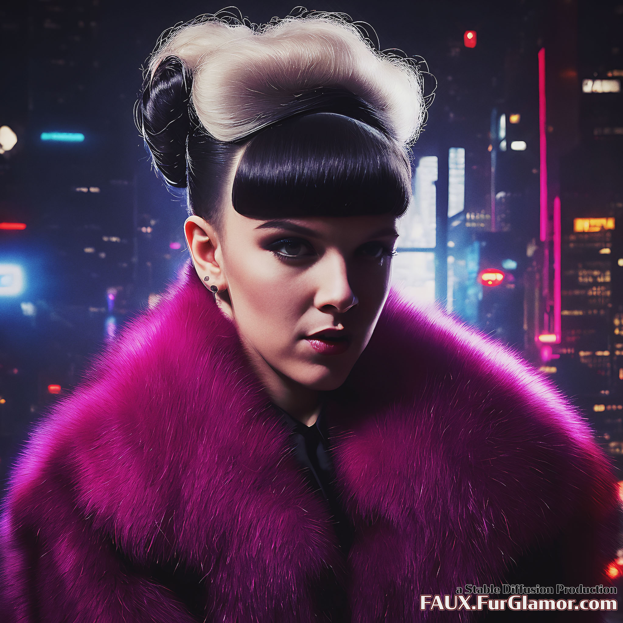 Stable Diffusion Render of Millie Bobby Brown wearing Fur