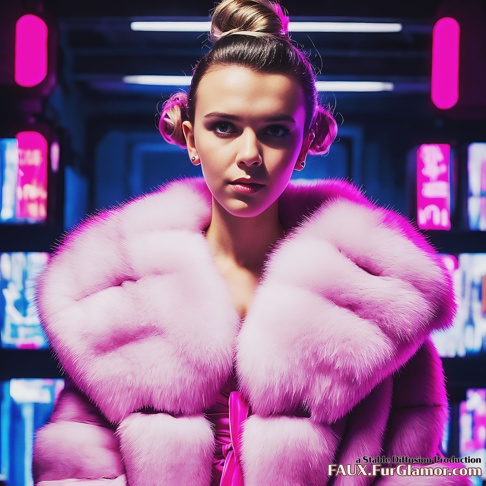 Stable Diffusion Render of Millie Bobby Brown wearing Fur
