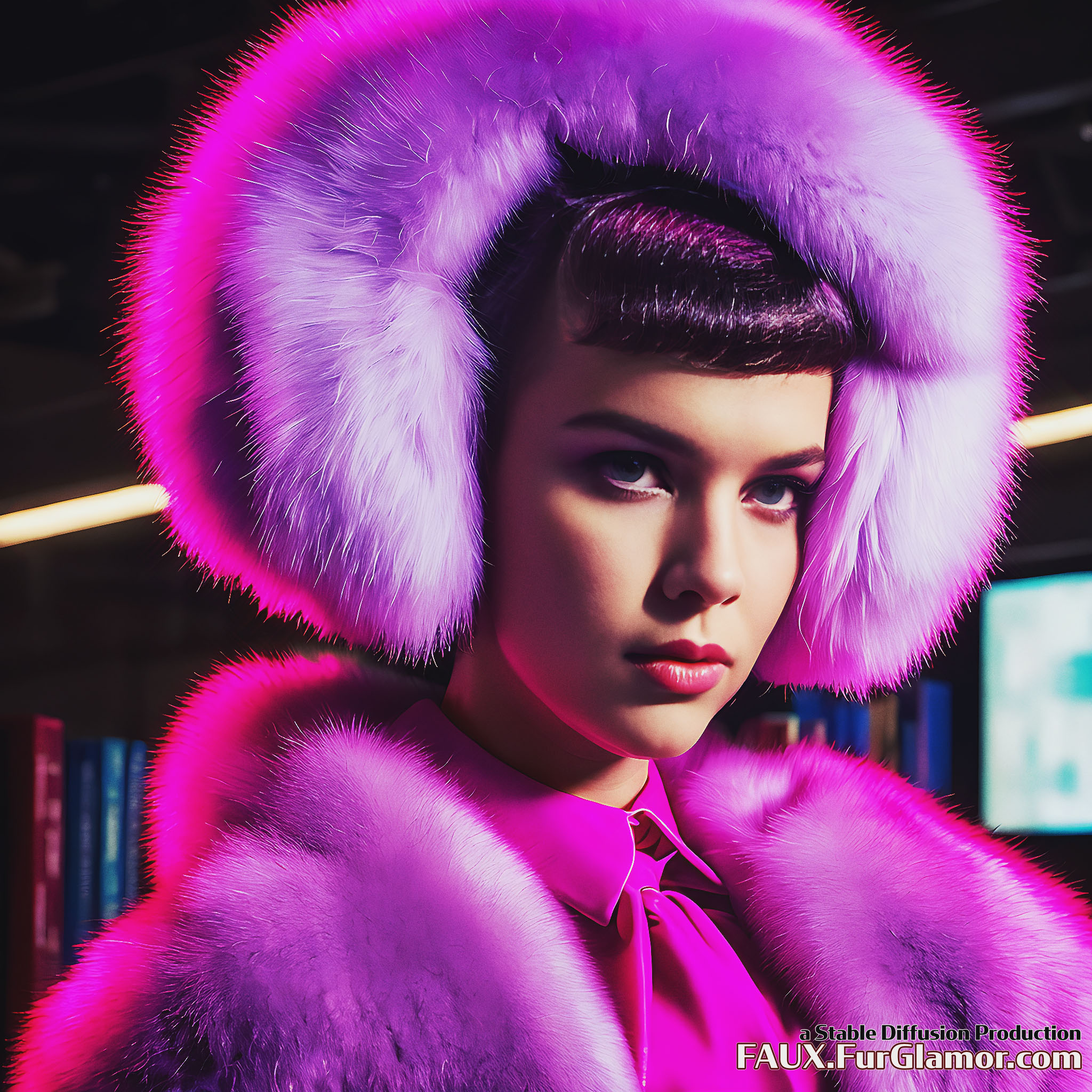 Stable Diffusion Render of Millie Bobby Brown wearing Fur