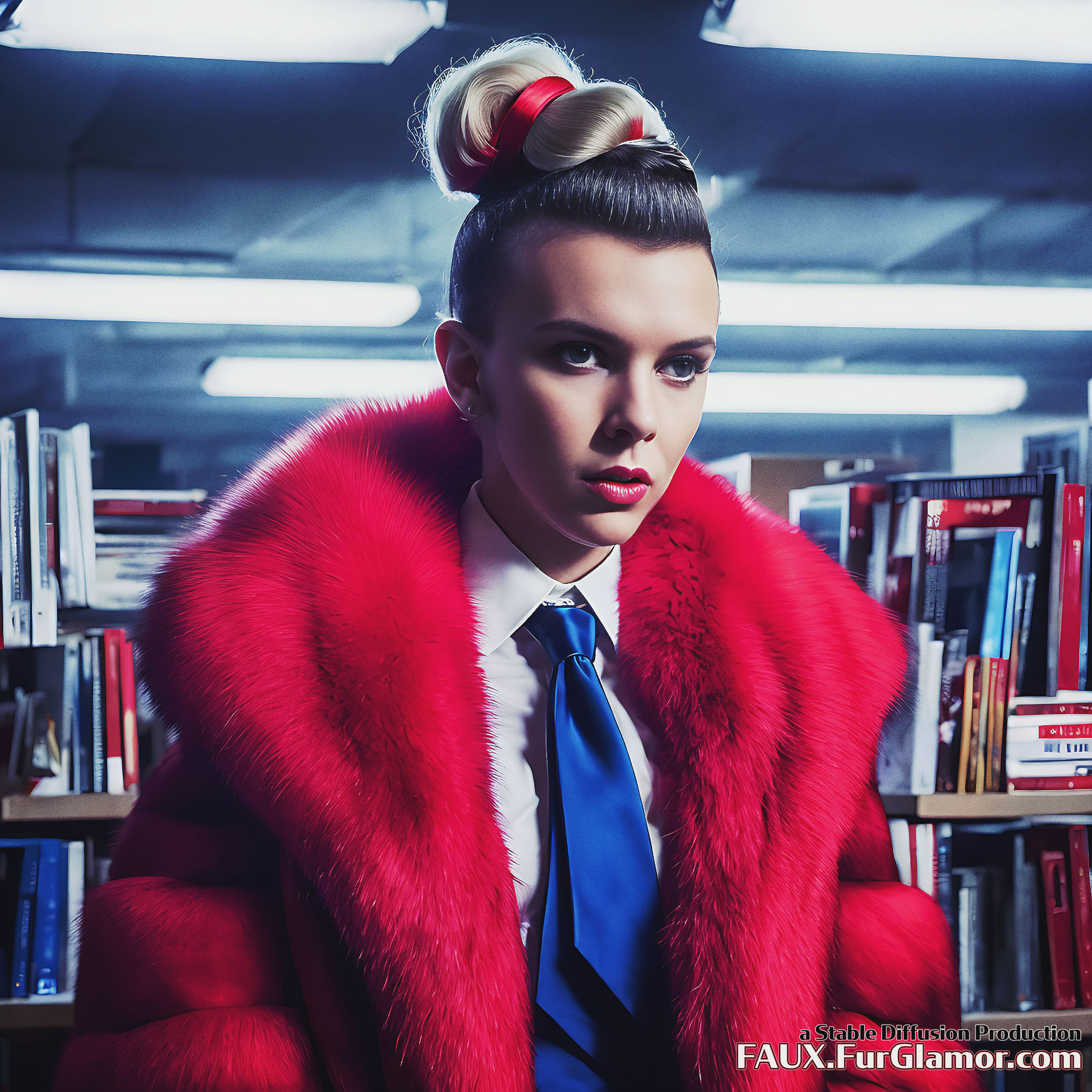 Stable Diffusion Render of Millie Bobby Brown wearing Fur