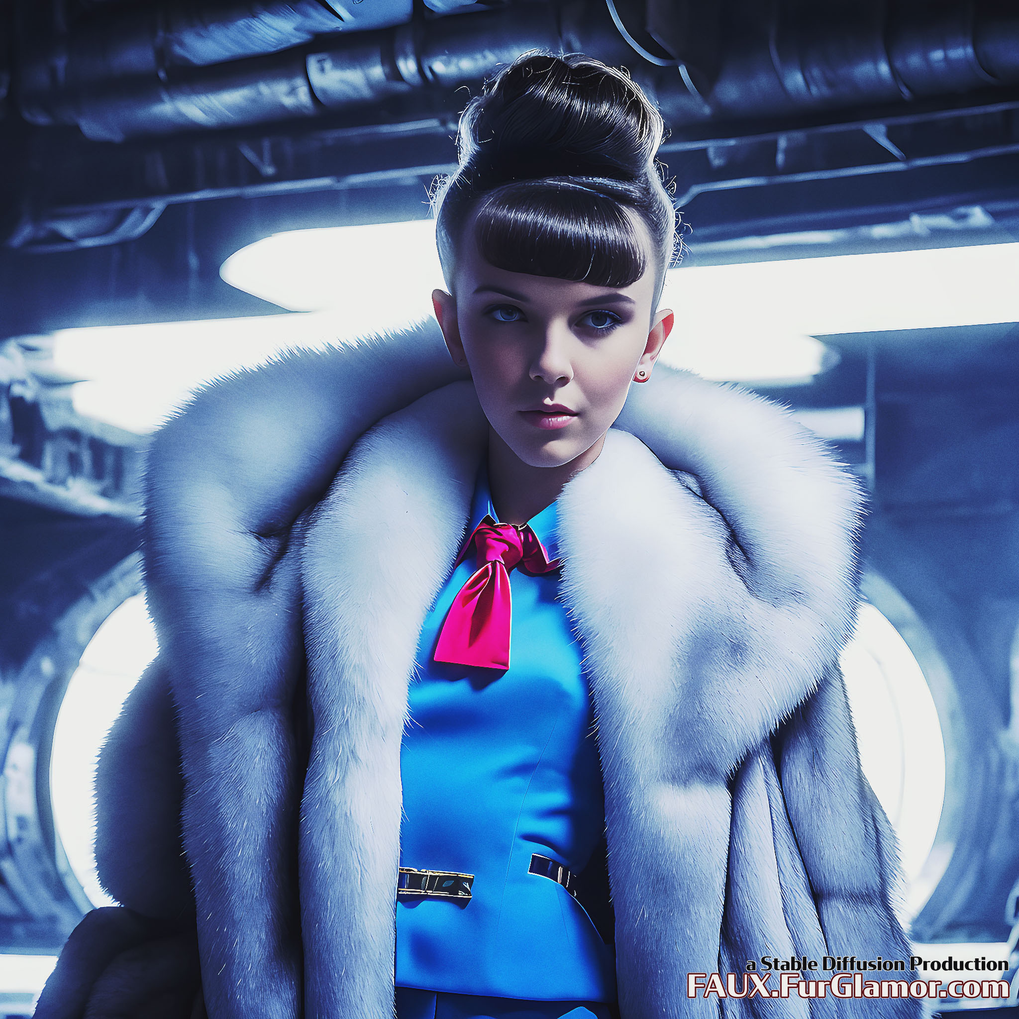 Stable Diffusion Render of Millie Bobby Brown wearing Fur