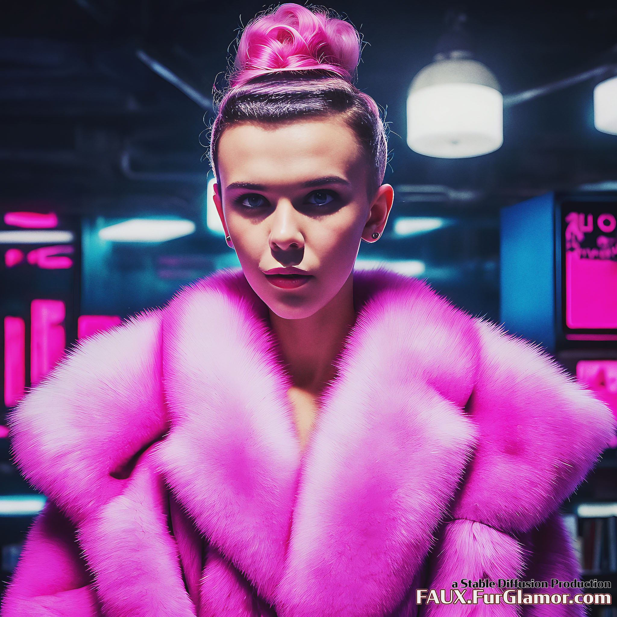 Stable Diffusion Render of Millie Bobby Brown wearing Fur