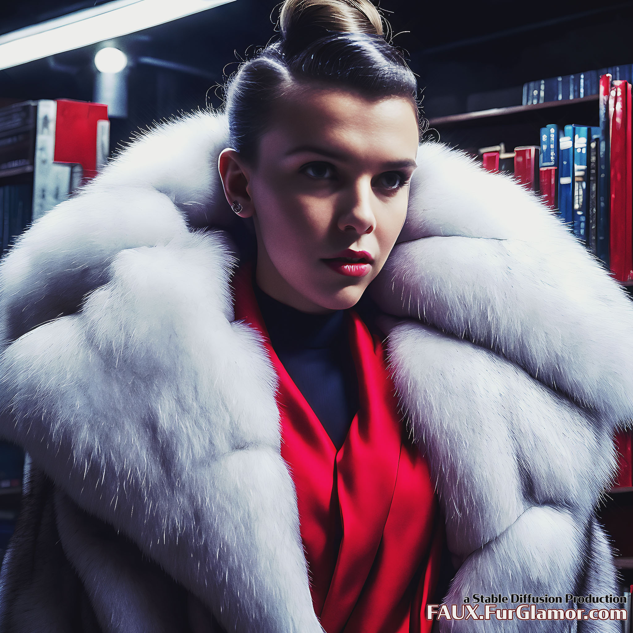 Stable Diffusion Render of Millie Bobby Brown wearing Fur