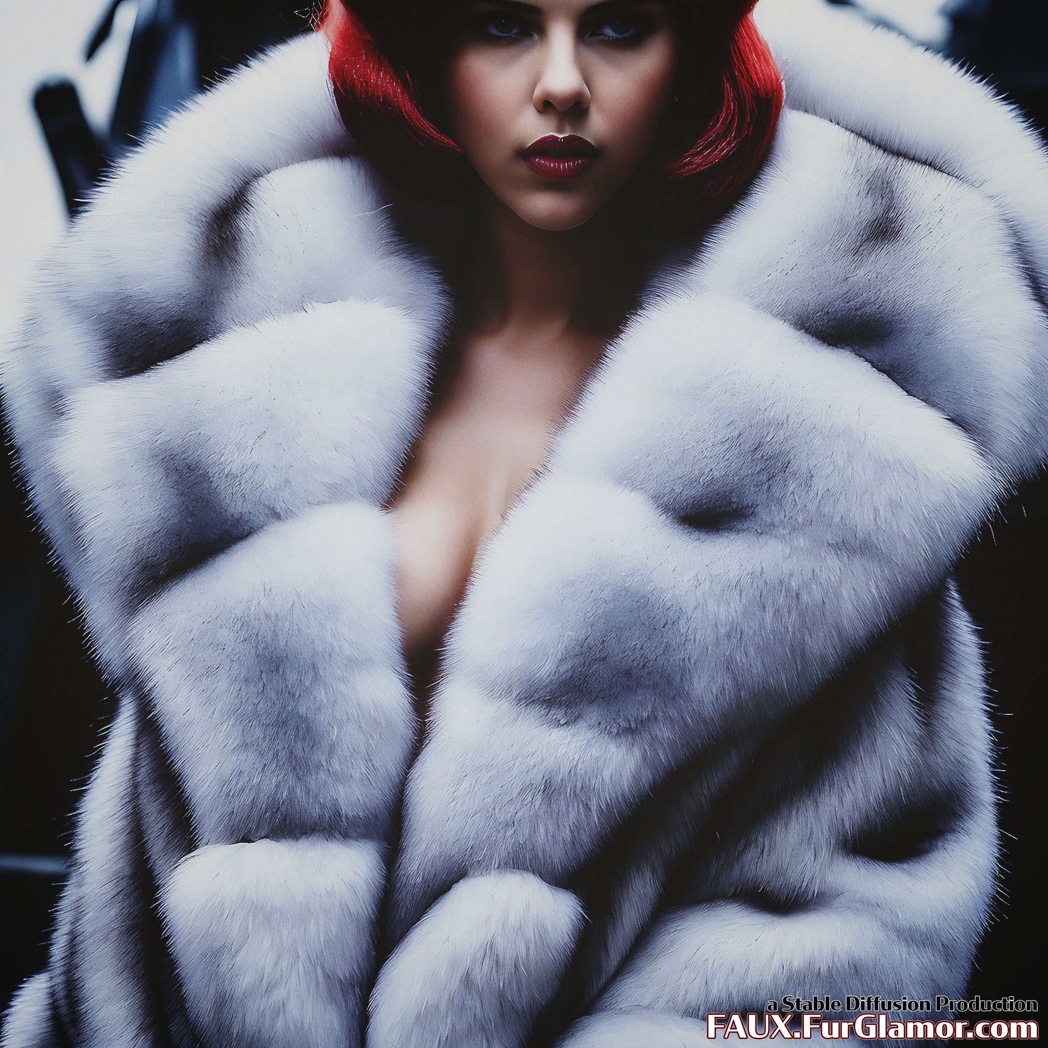 Stable Diffusion Render of Scarlett Johansson In A Fur Coat
