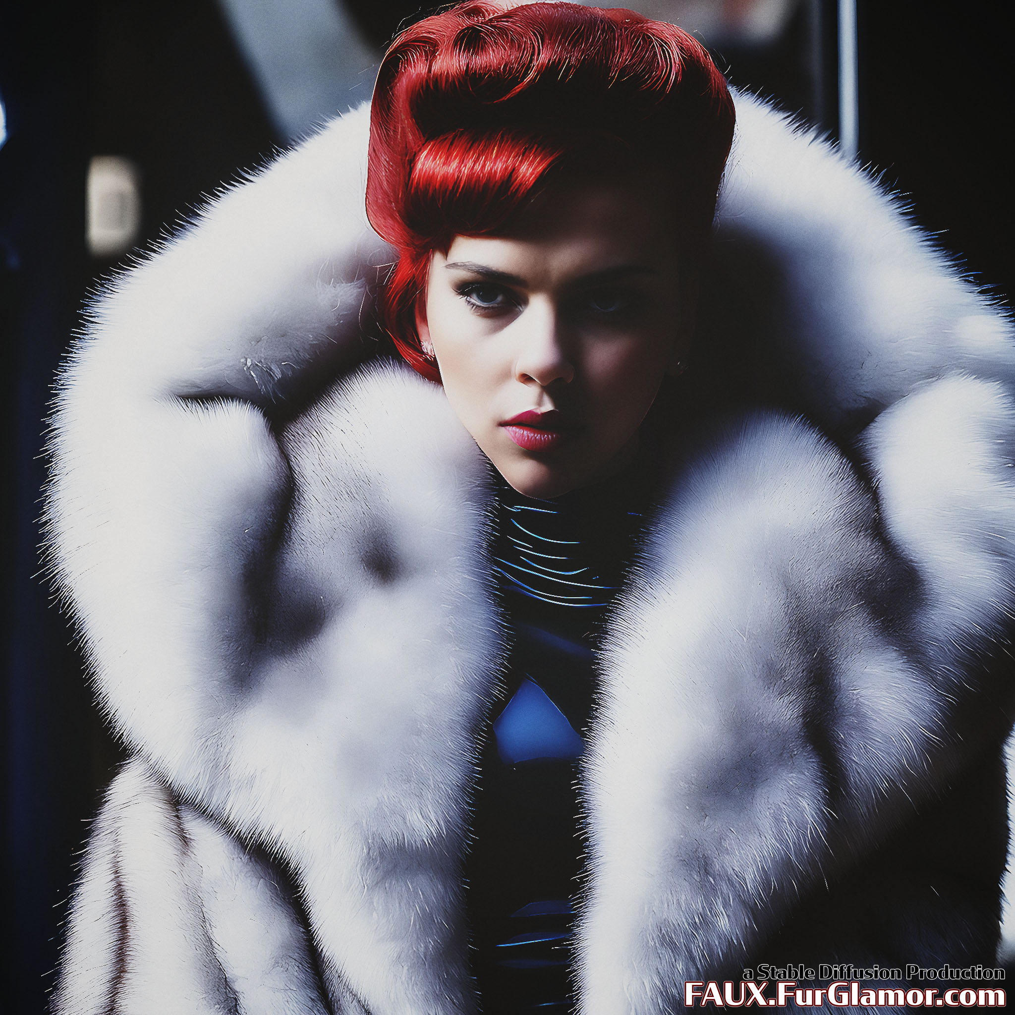 Stable Diffusion Render of Scarlett Johansson In A Fur Coat