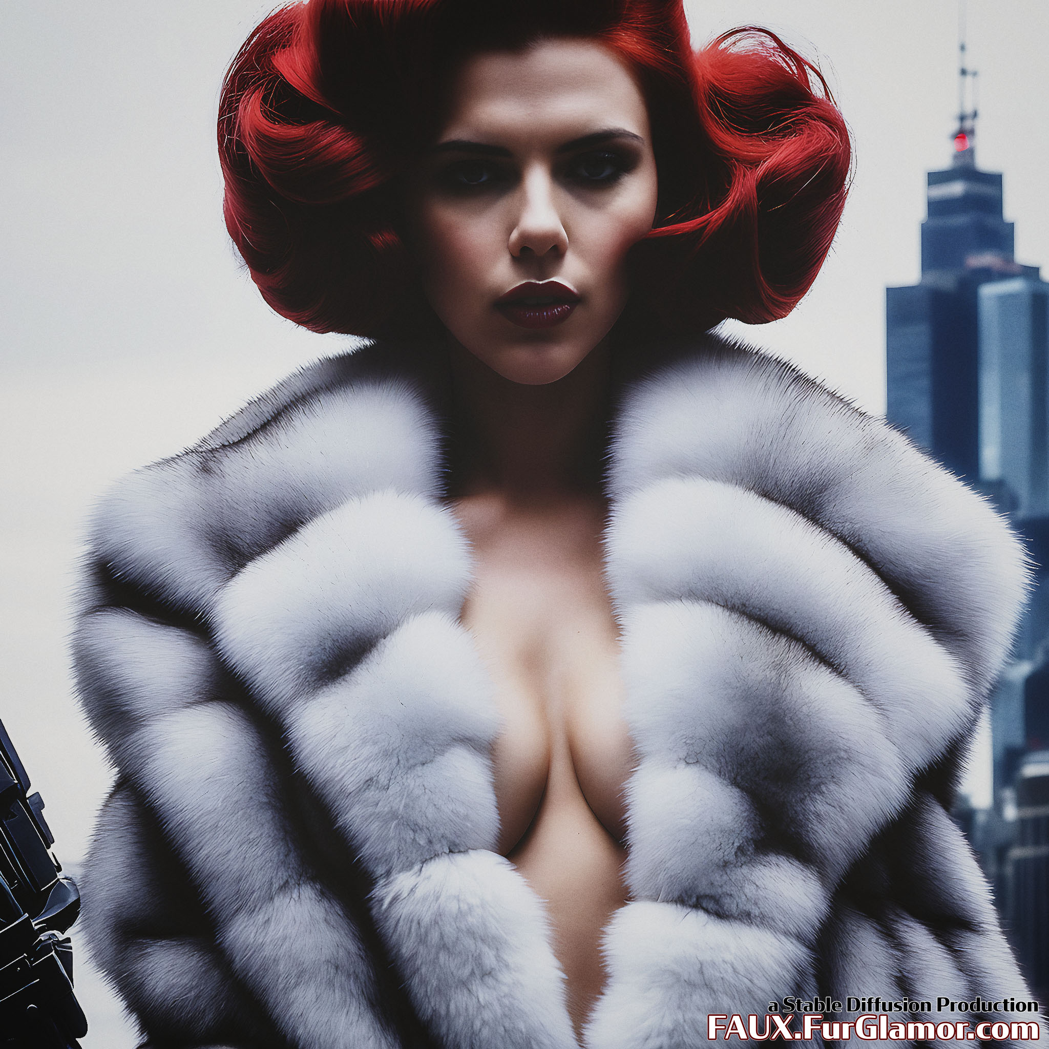 Stable Diffusion Render of Scarlett Johansson In A Fur Coat