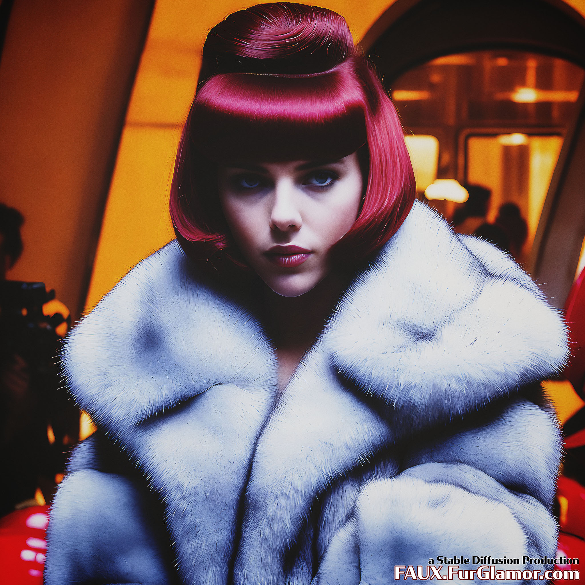 Stable Diffusion Render of Scarlett Johansson In A Fur Coat