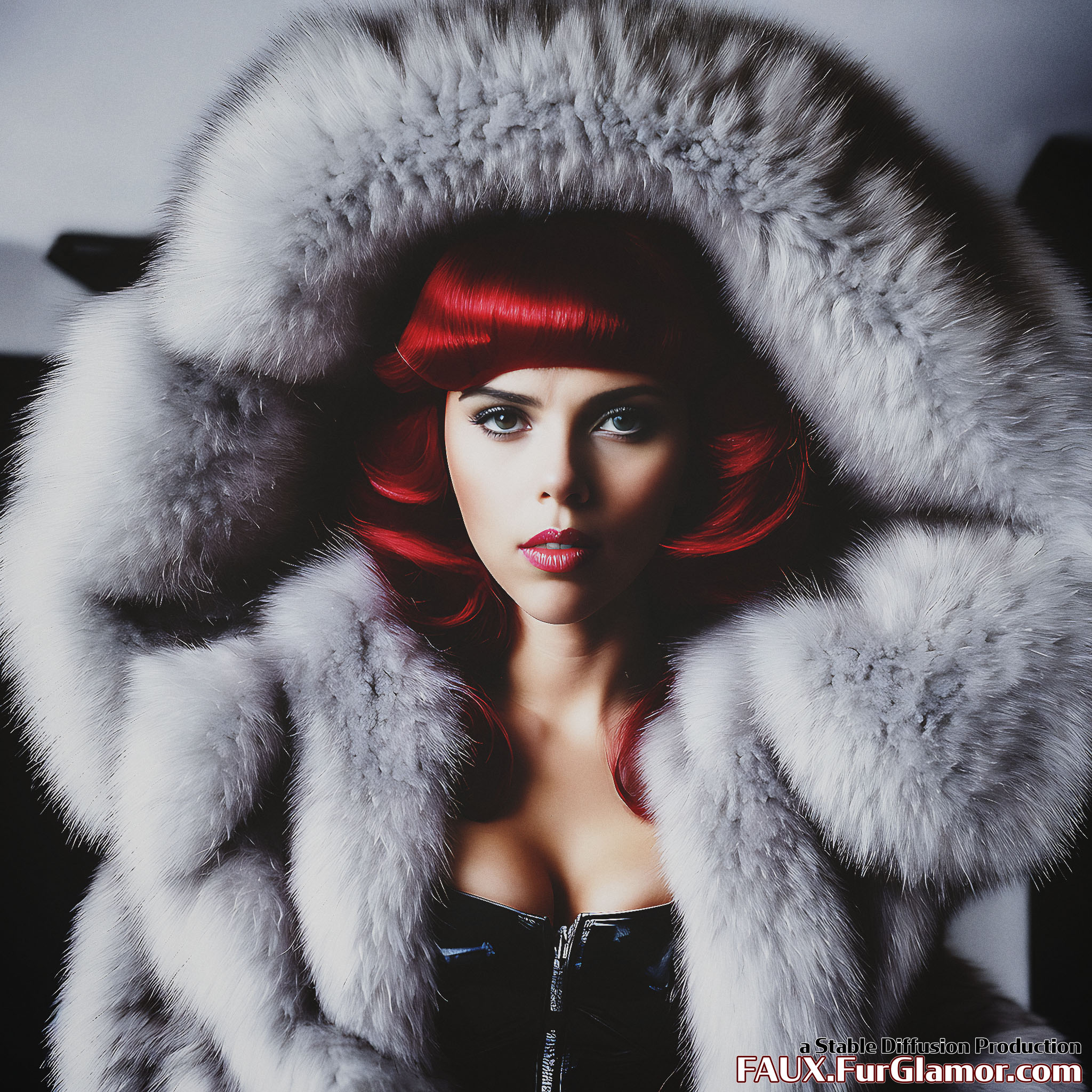 Stable Diffusion Render of Scarlett Johansson In A Fur Coat