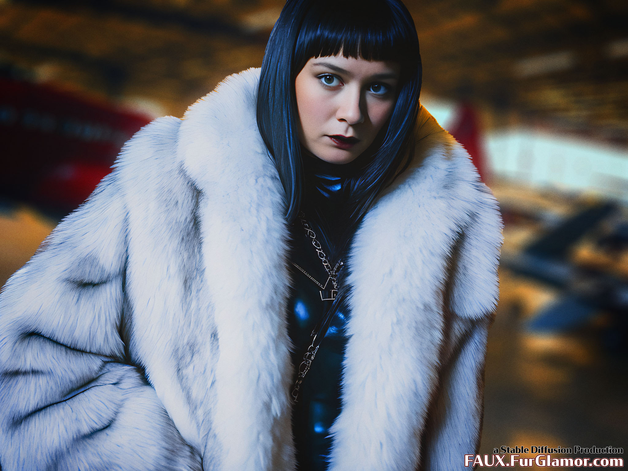 Stable Diffusion Render of Brie Larson in a Fur Coat