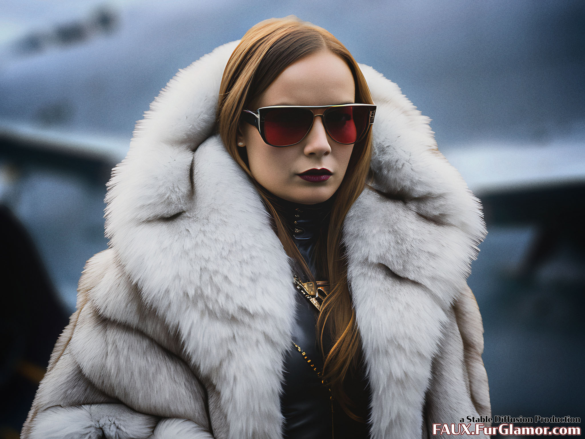 Stable Diffusion Render of Brie Larson in a Fur Coat