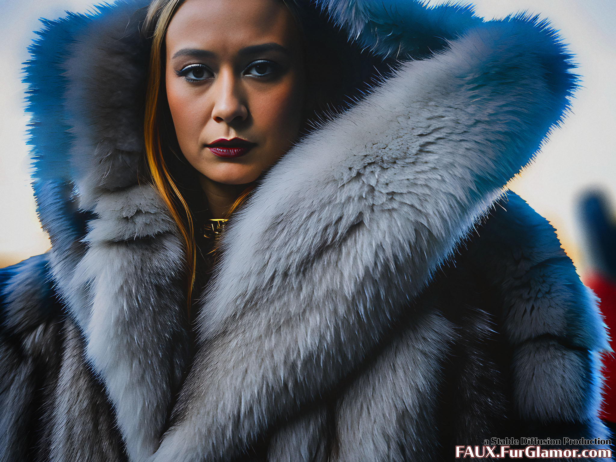 Stable Diffusion Render of Brie Larson in a Fur Coat
