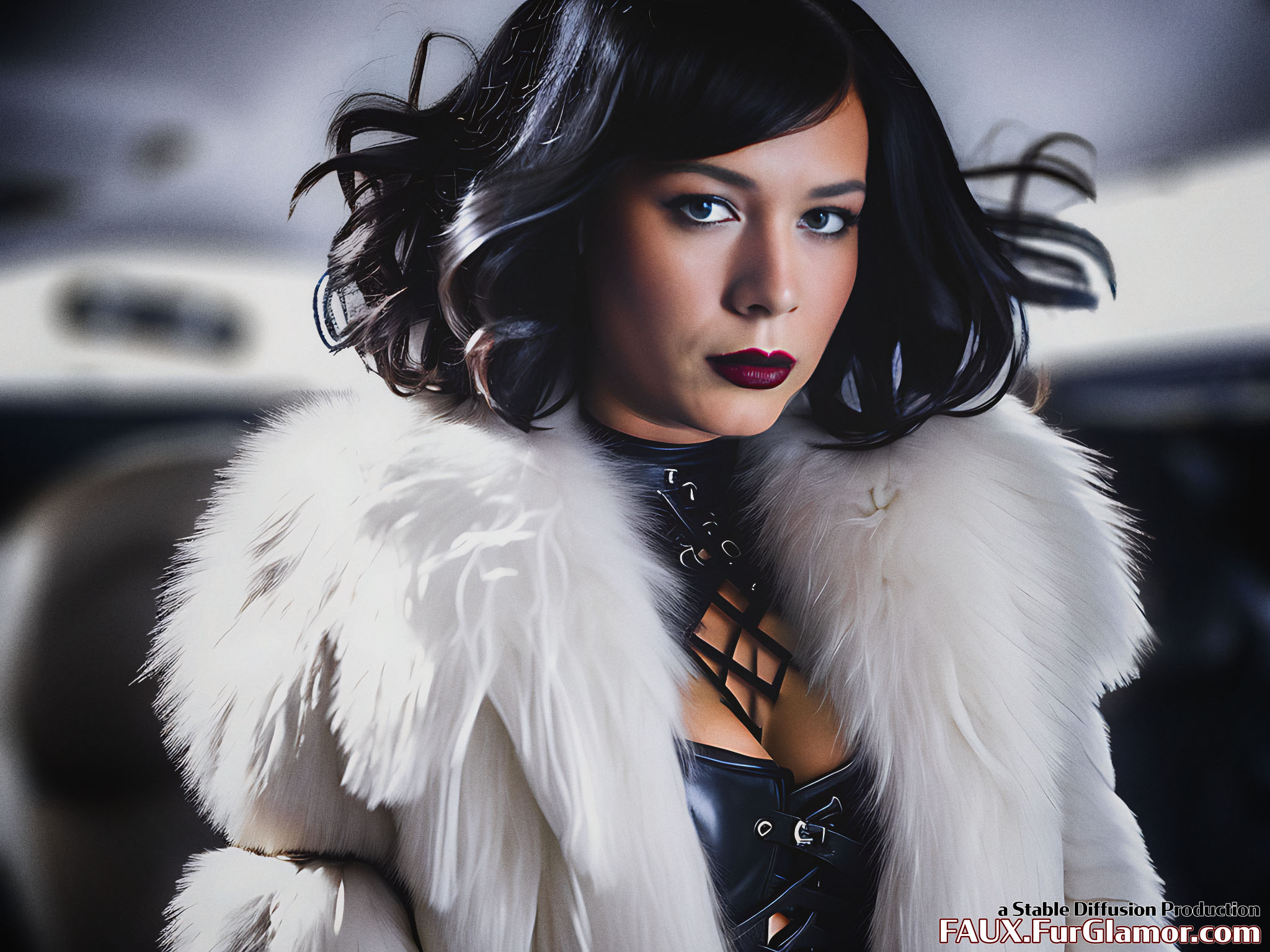 Stable Diffusion Render of Brie Larson in a Fur Coat