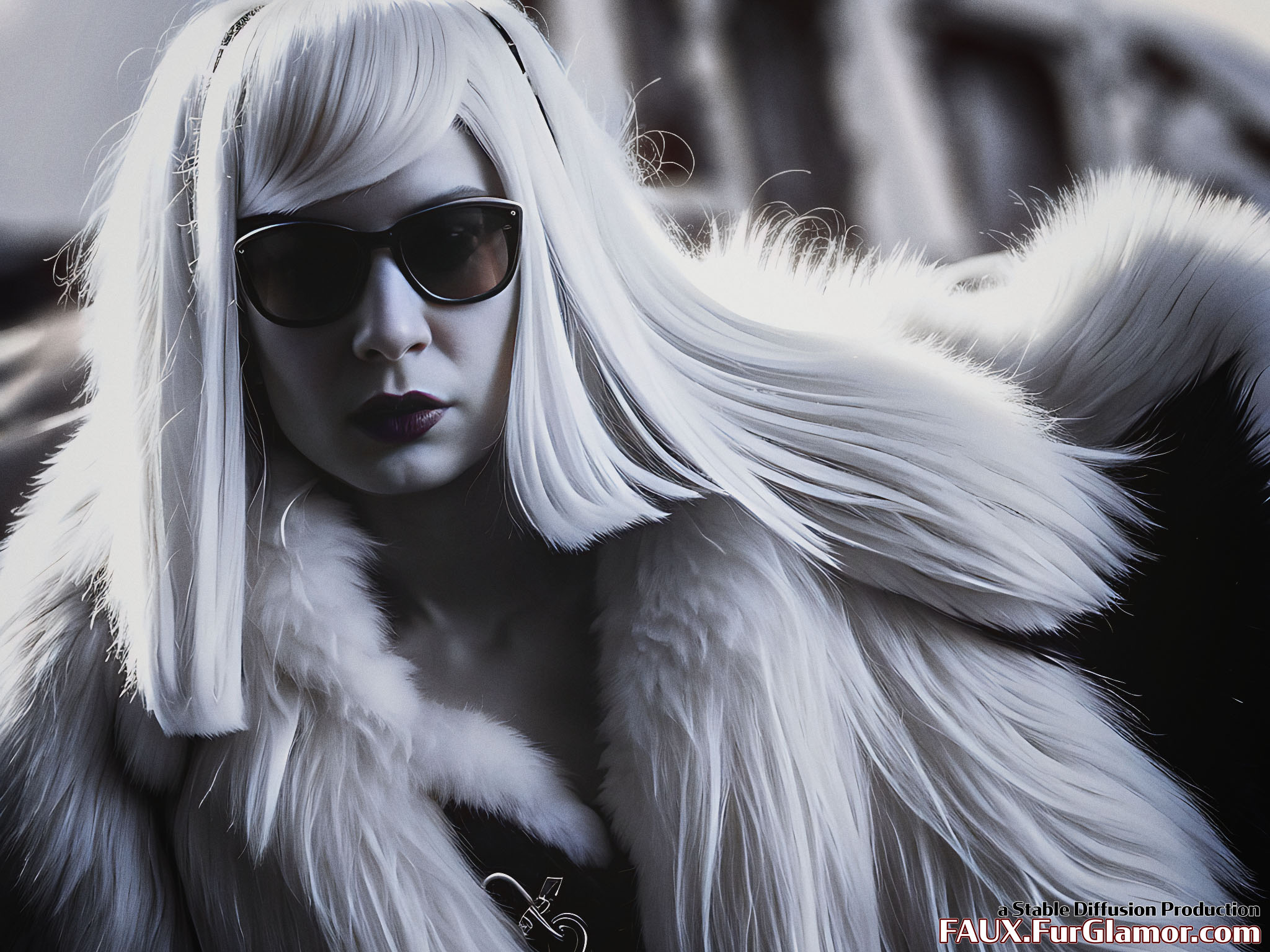 Stable Diffusion Render of Brie Larson in a Fur Coat