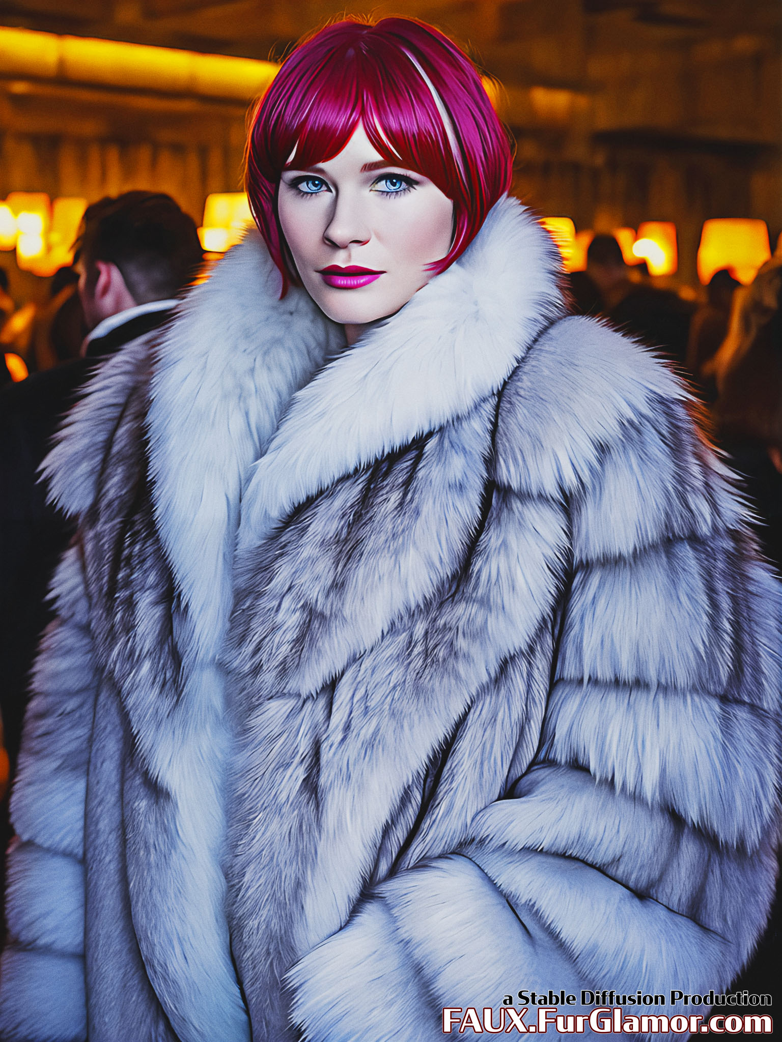 Stable Diffusion Render of Bryce Dallas Howard in large Fur Coat